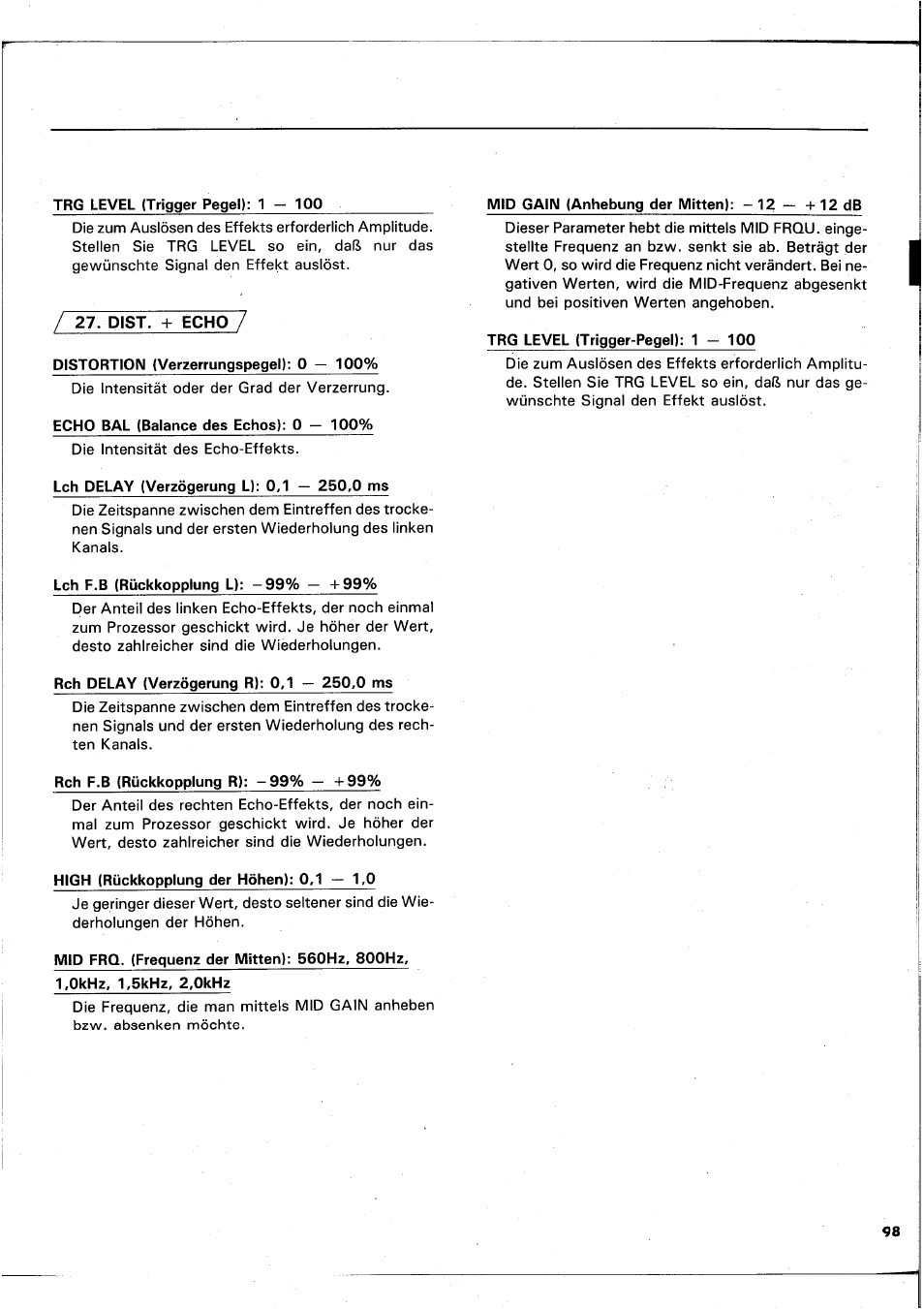 Dist. + echo | Yamaha REX50 User Manual | Page 99 / 115