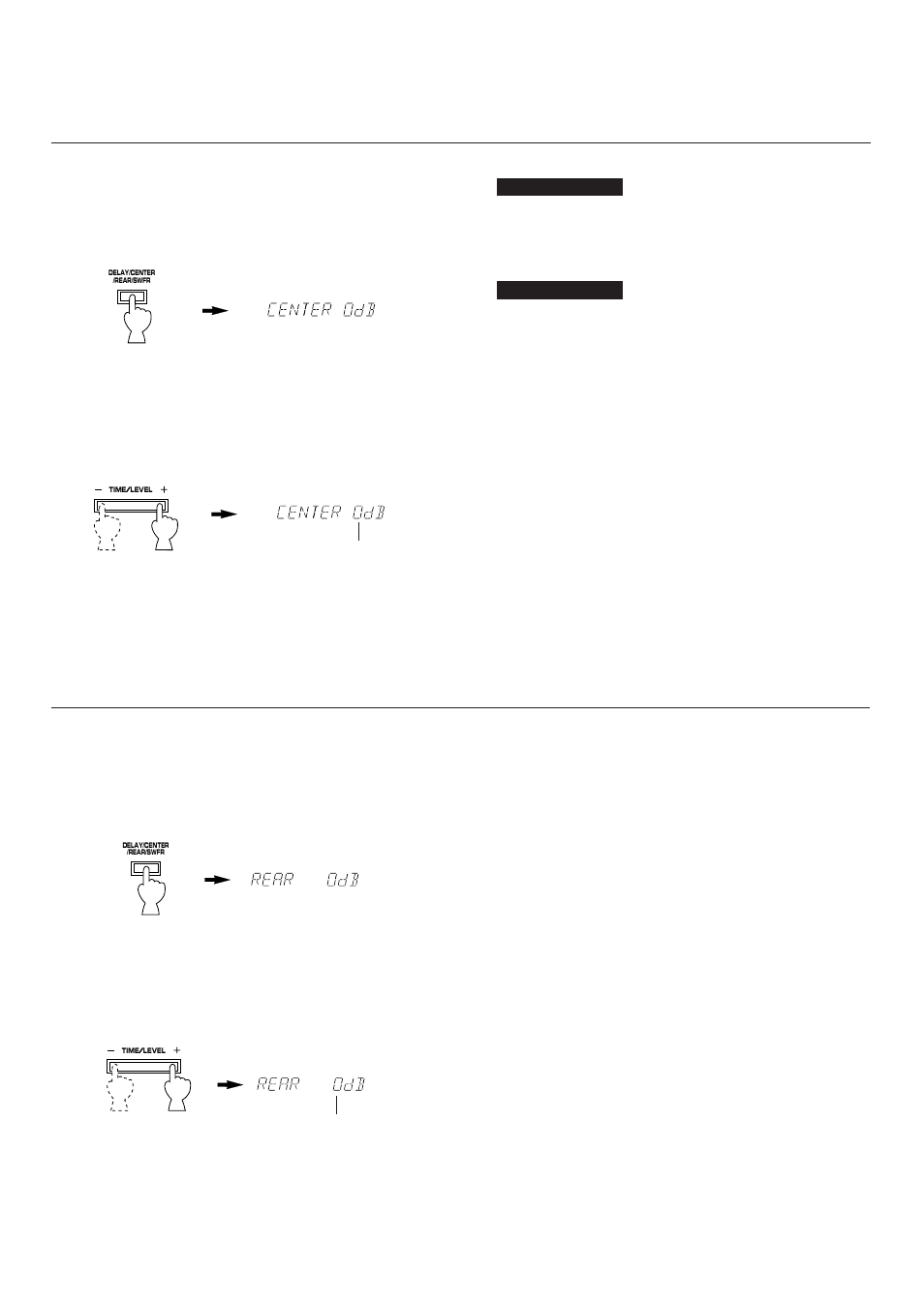 Adjustment of the center level, Adjustment of the rear level | Yamaha RX-V592RDS User Manual | Page 40 / 55