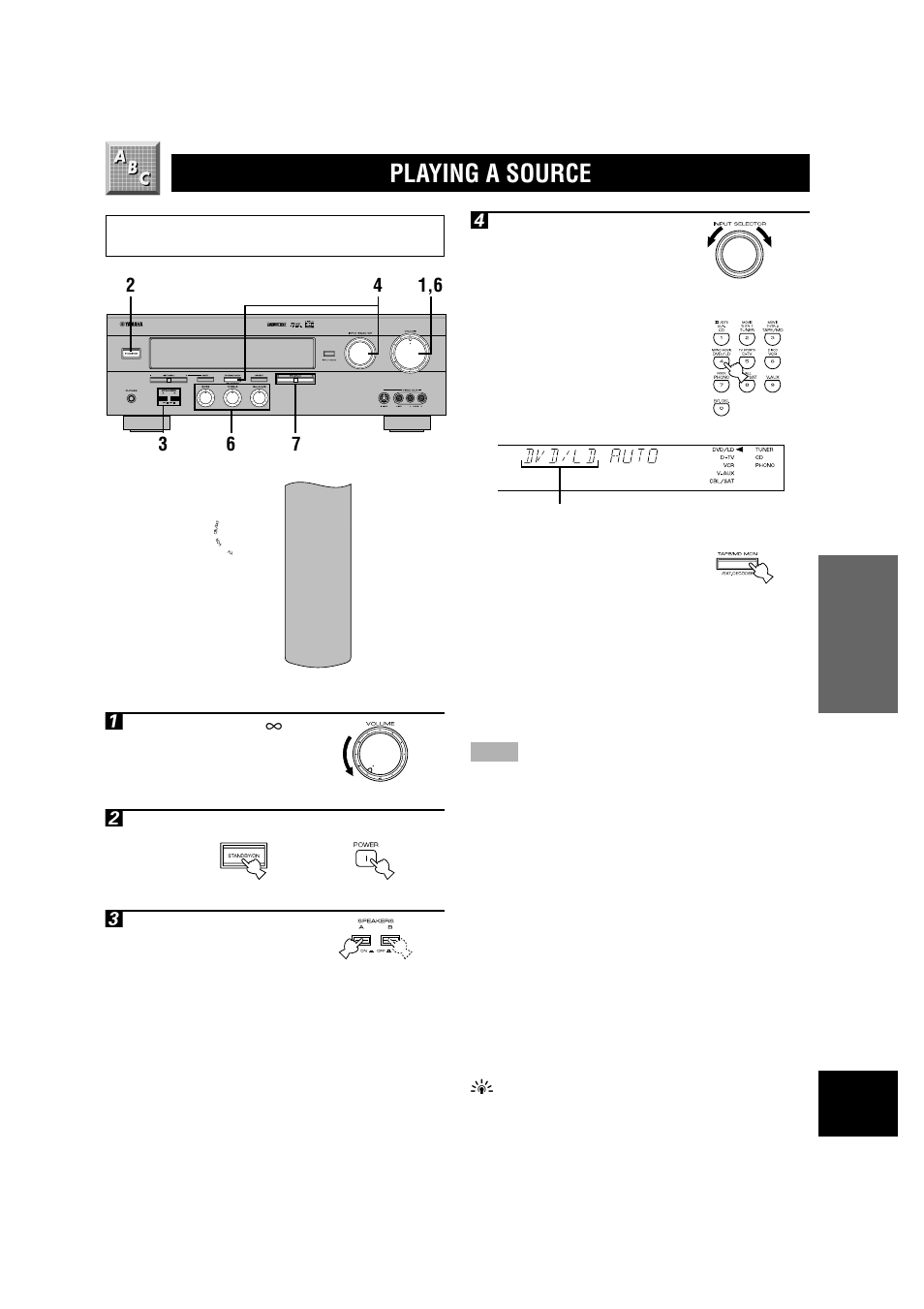 Playing a source | Yamaha DSP-A5 User Manual | Page 21 / 63
