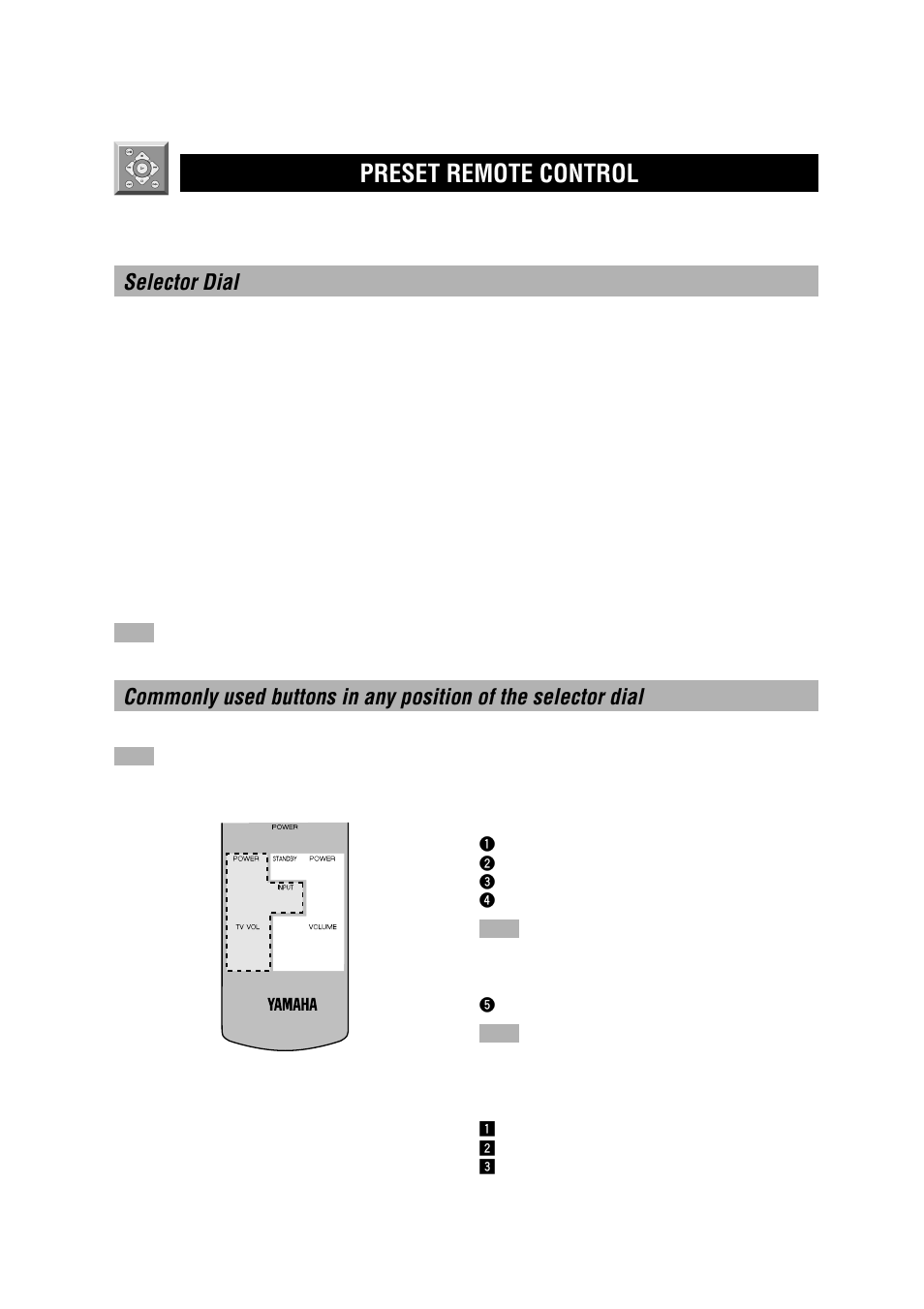 Preset remote control, Selector dial | Yamaha DSP-A5 User Manual | Page 38 / 63
