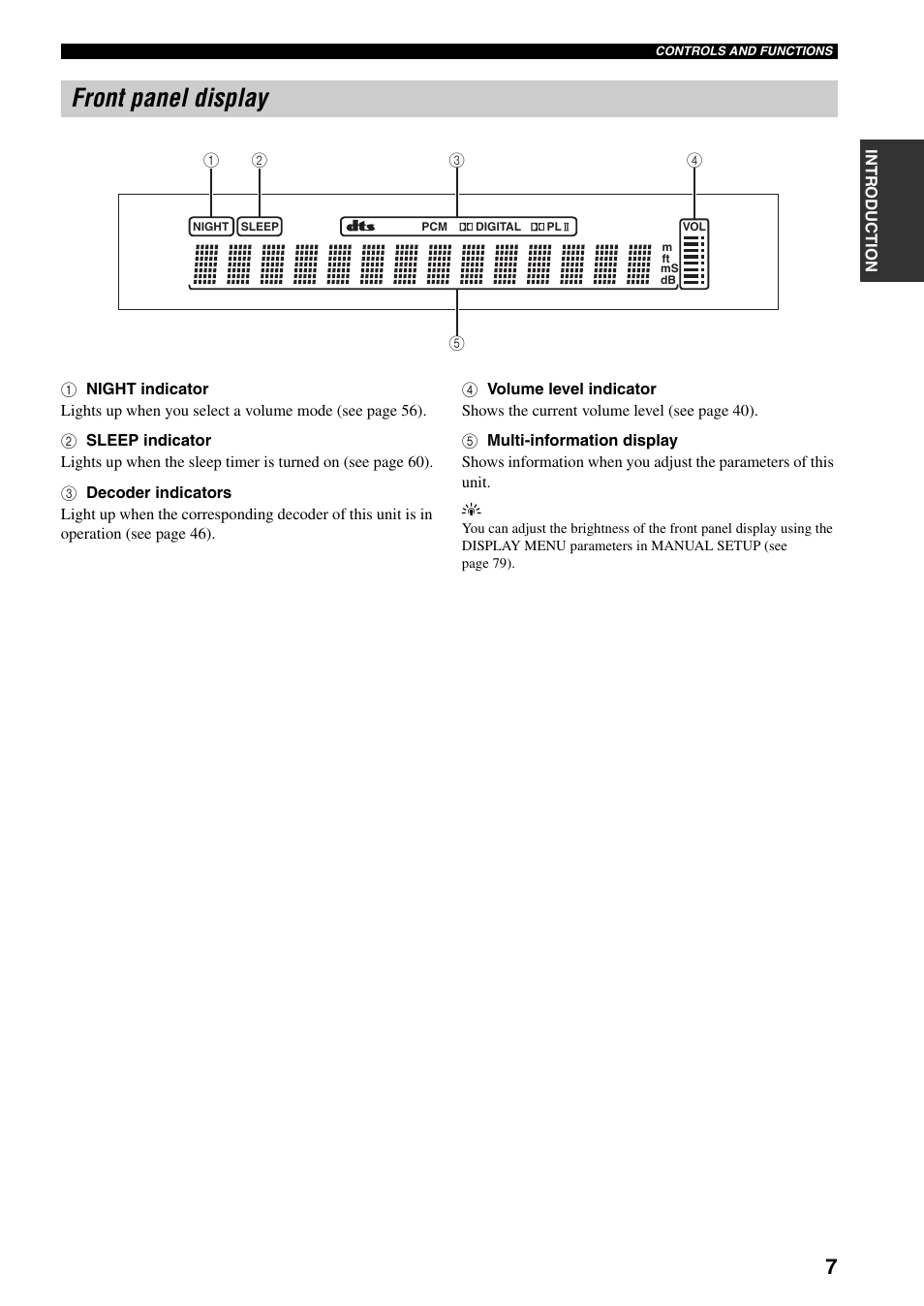 Front panel display | Yamaha YSP-1000 User Manual | Page 11 / 106