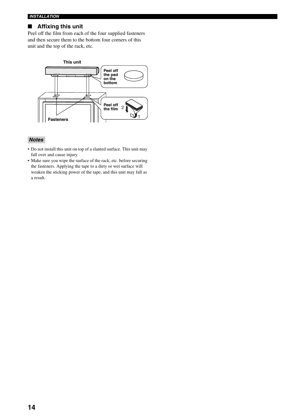 Affixing this unit | Yamaha YSP-1000 User Manual | Page 18 / 106