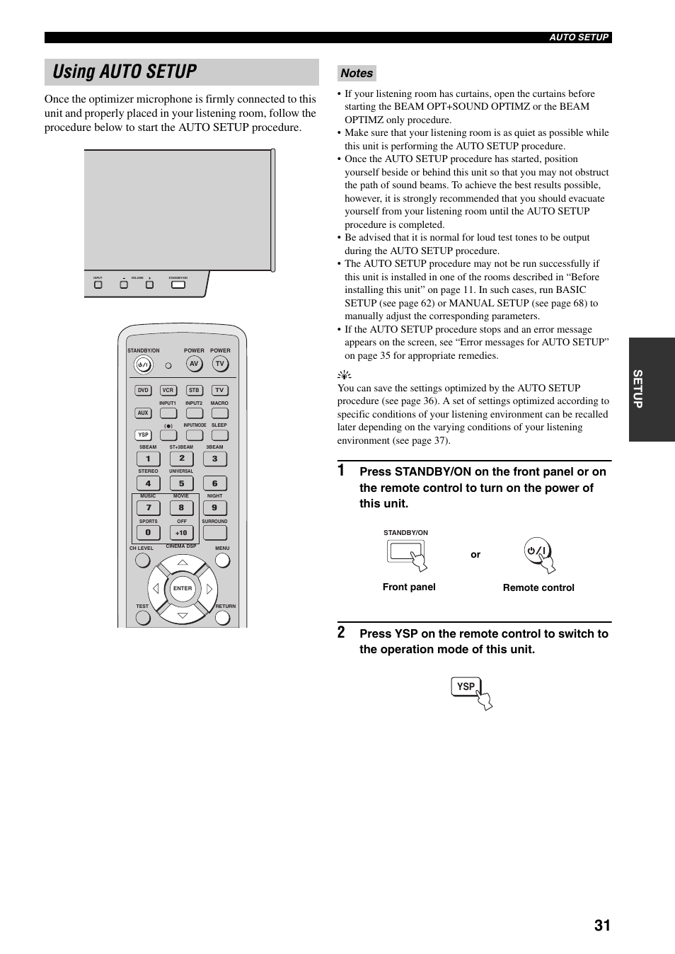 Using auto setup | Yamaha YSP-1000 User Manual | Page 35 / 106