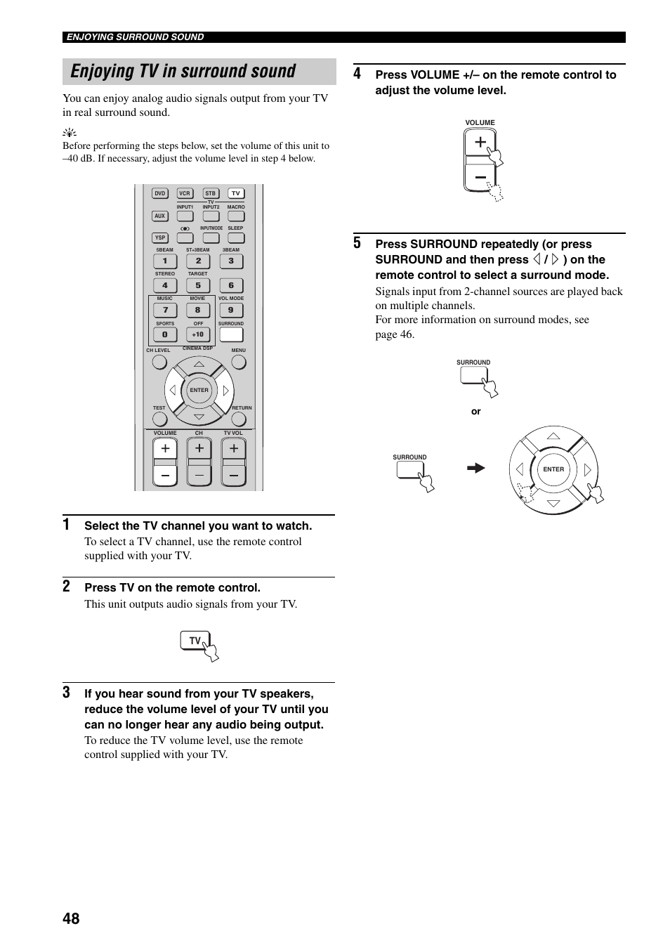 Enjoying tv in surround sound | Yamaha YSP-1000 User Manual | Page 52 / 106