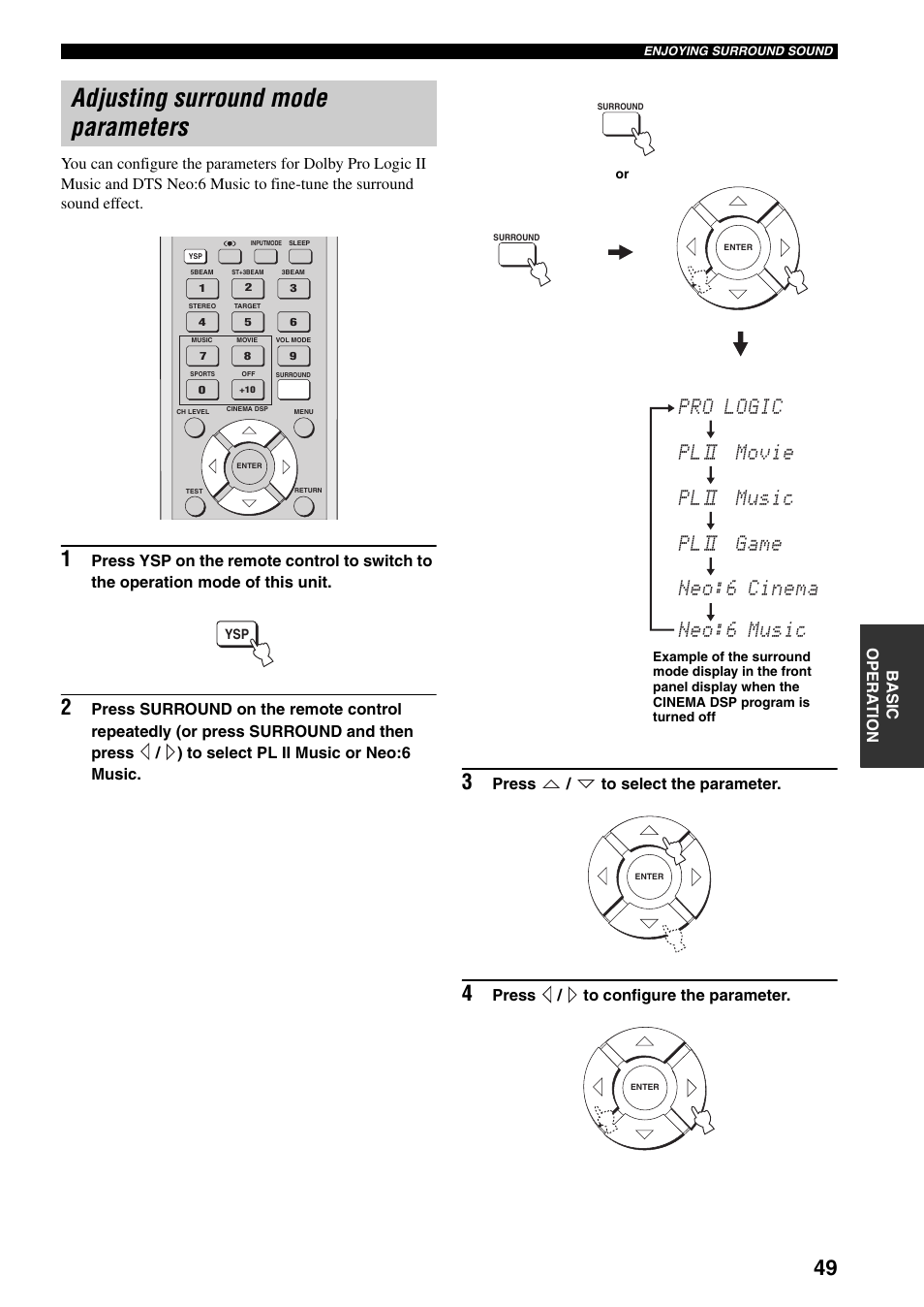 Adjusting surround mode parameters | Yamaha YSP-1000 User Manual | Page 53 / 106