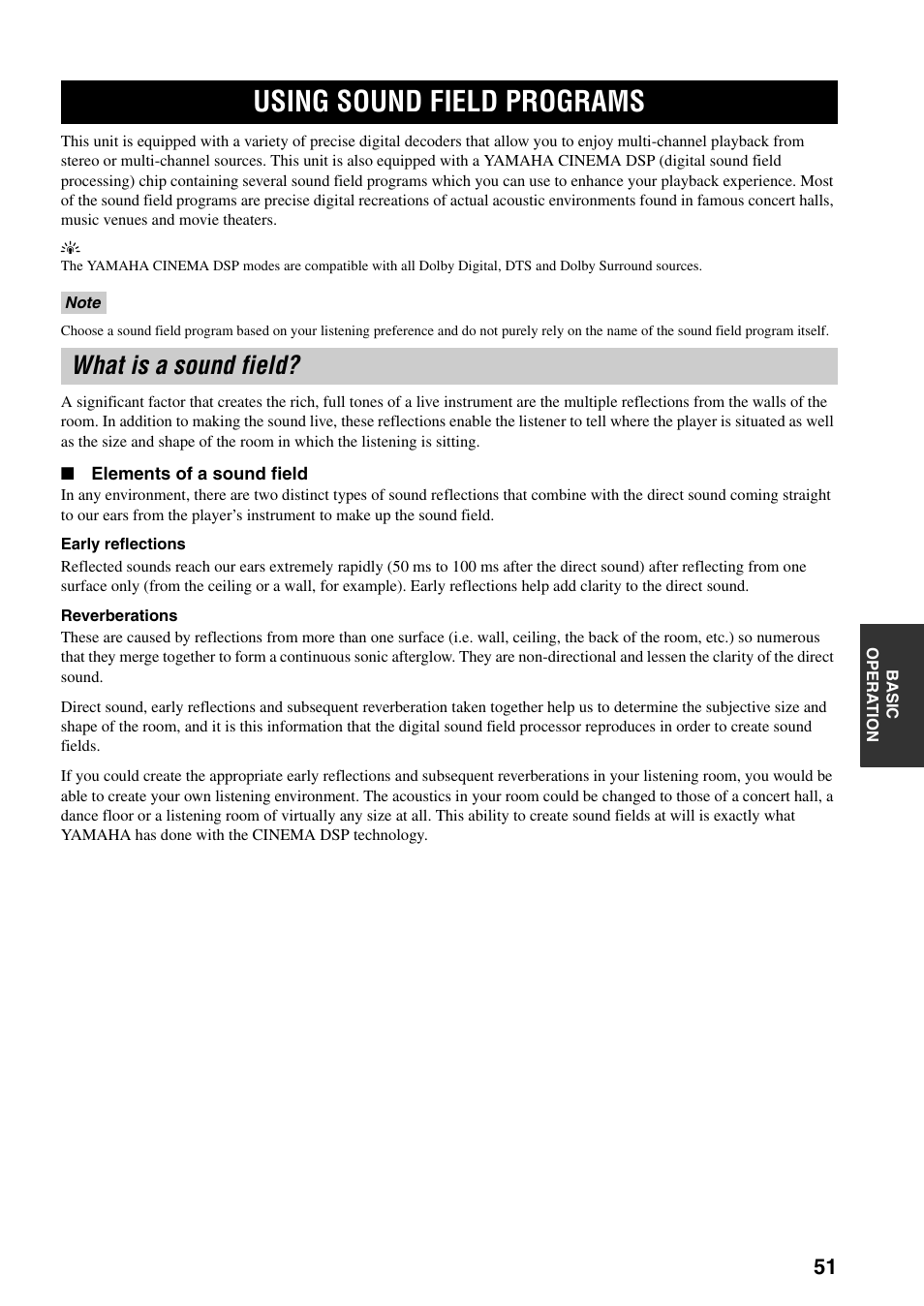 Using sound field programs, What is a sound field | Yamaha YSP-1000 User Manual | Page 55 / 106