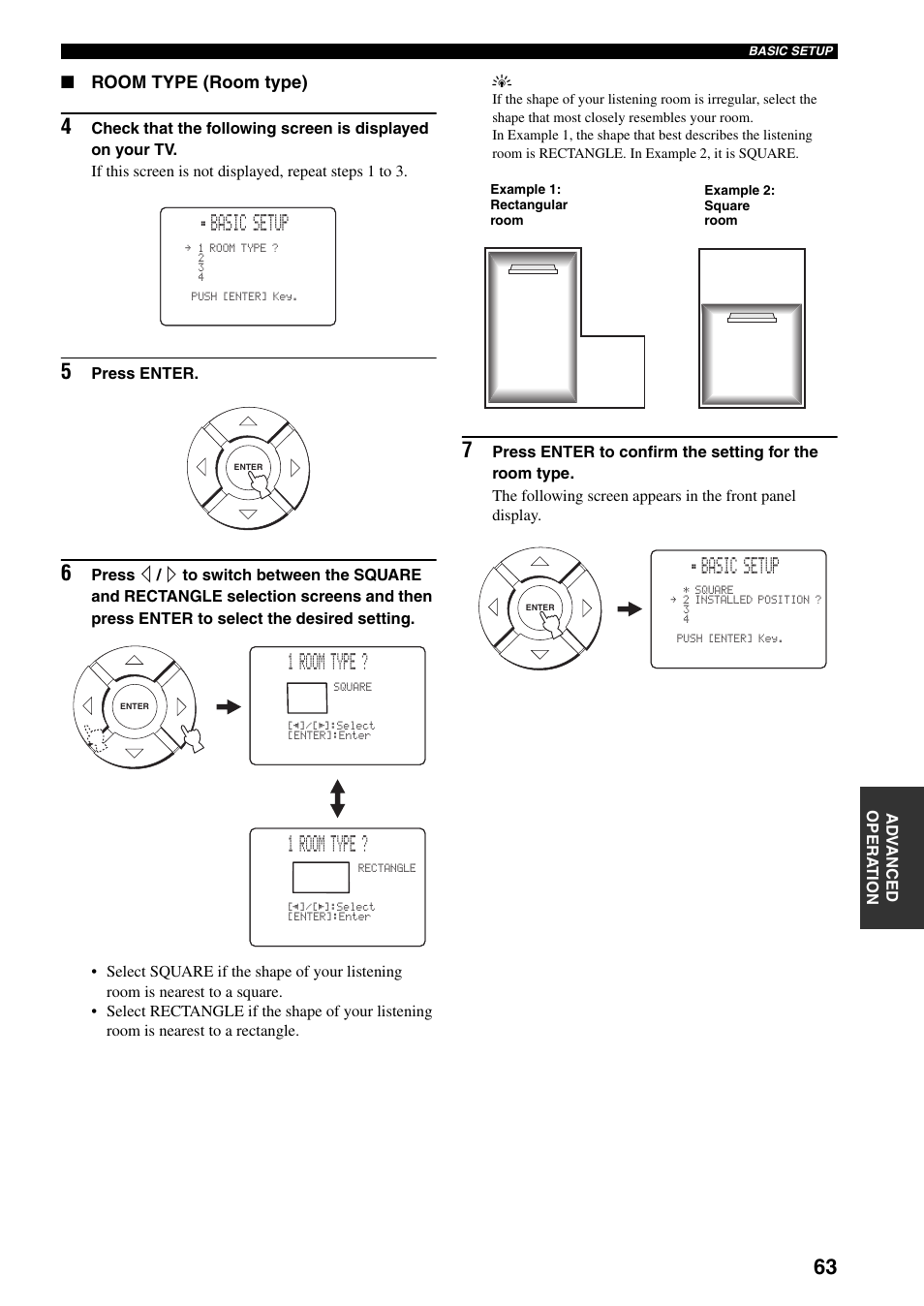 Basic setup, 1 room type, Room type (room type) | Yamaha YSP-1000 User Manual | Page 67 / 106