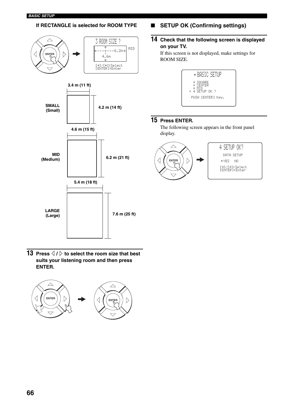3 room size, Basic setup, 4 setup ok | Setup ok (confirming settings) | Yamaha YSP-1000 User Manual | Page 70 / 106