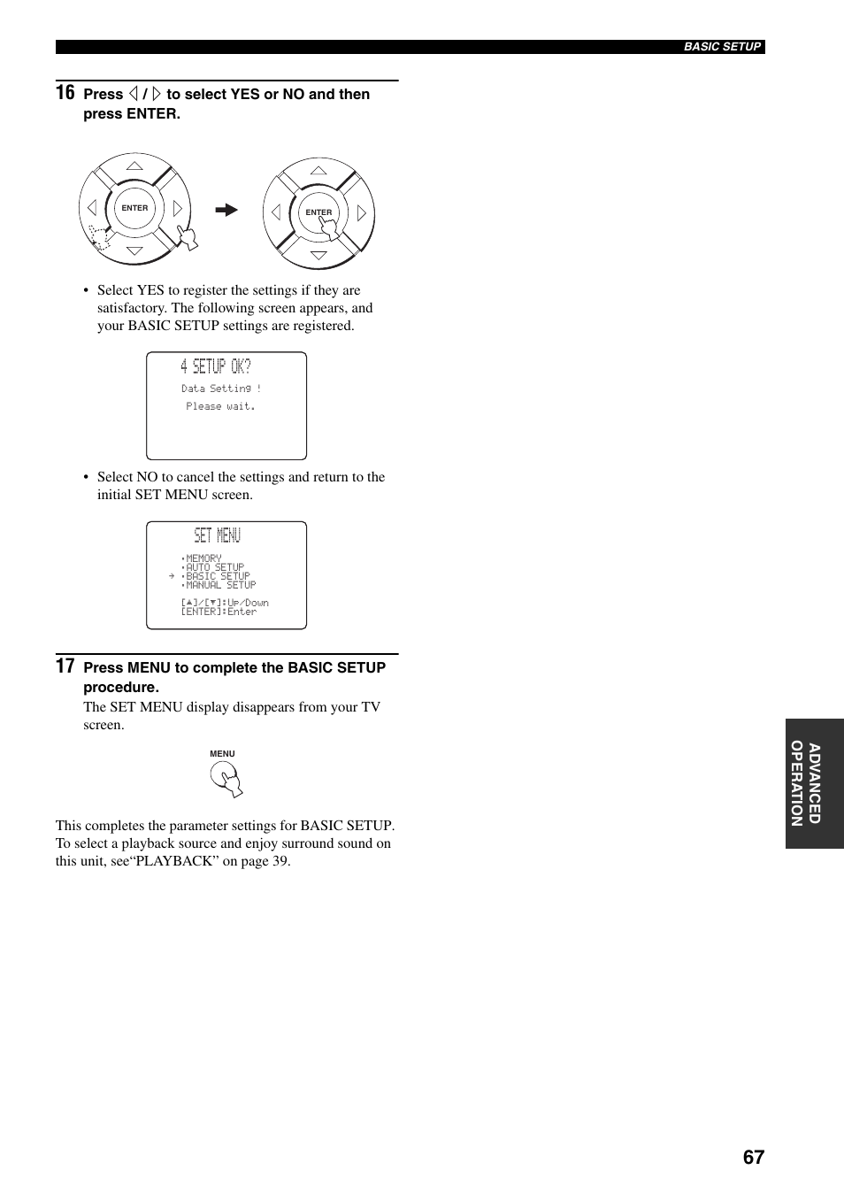 4 setup ok, Set menu | Yamaha YSP-1000 User Manual | Page 71 / 106