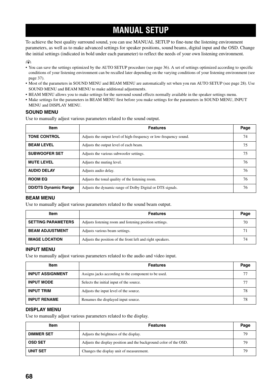 Manual setup | Yamaha YSP-1000 User Manual | Page 72 / 106