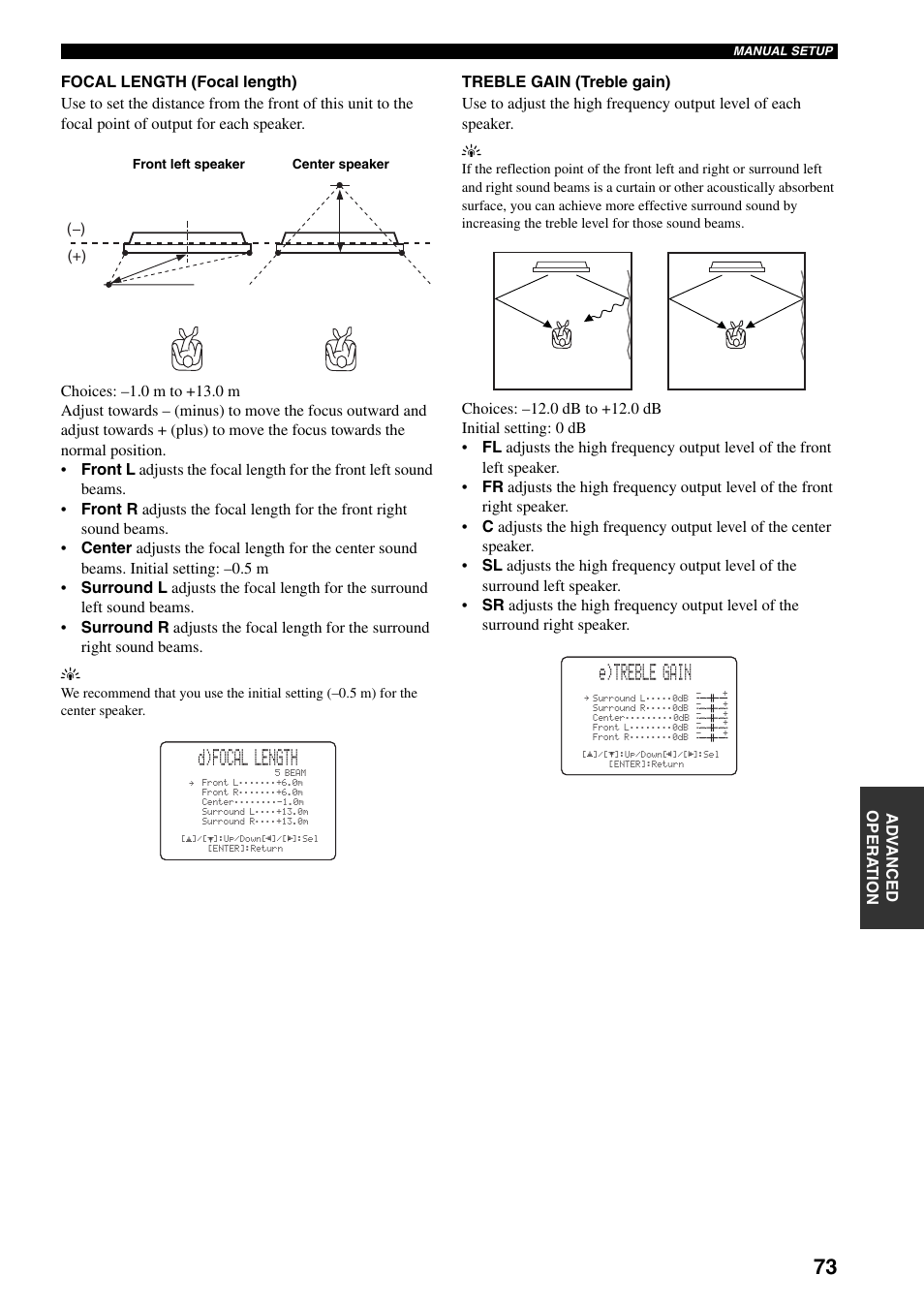 D)focal length, E)treble gain | Yamaha YSP-1000 User Manual | Page 77 / 106