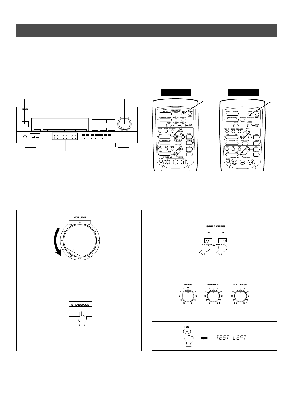 Speaker balance adjustment, 5speaker balance adjustment, Set to the | Position, Turn the power on, Set to the “0” position | Yamaha RX-V393RDS User Manual | Page 22 / 46