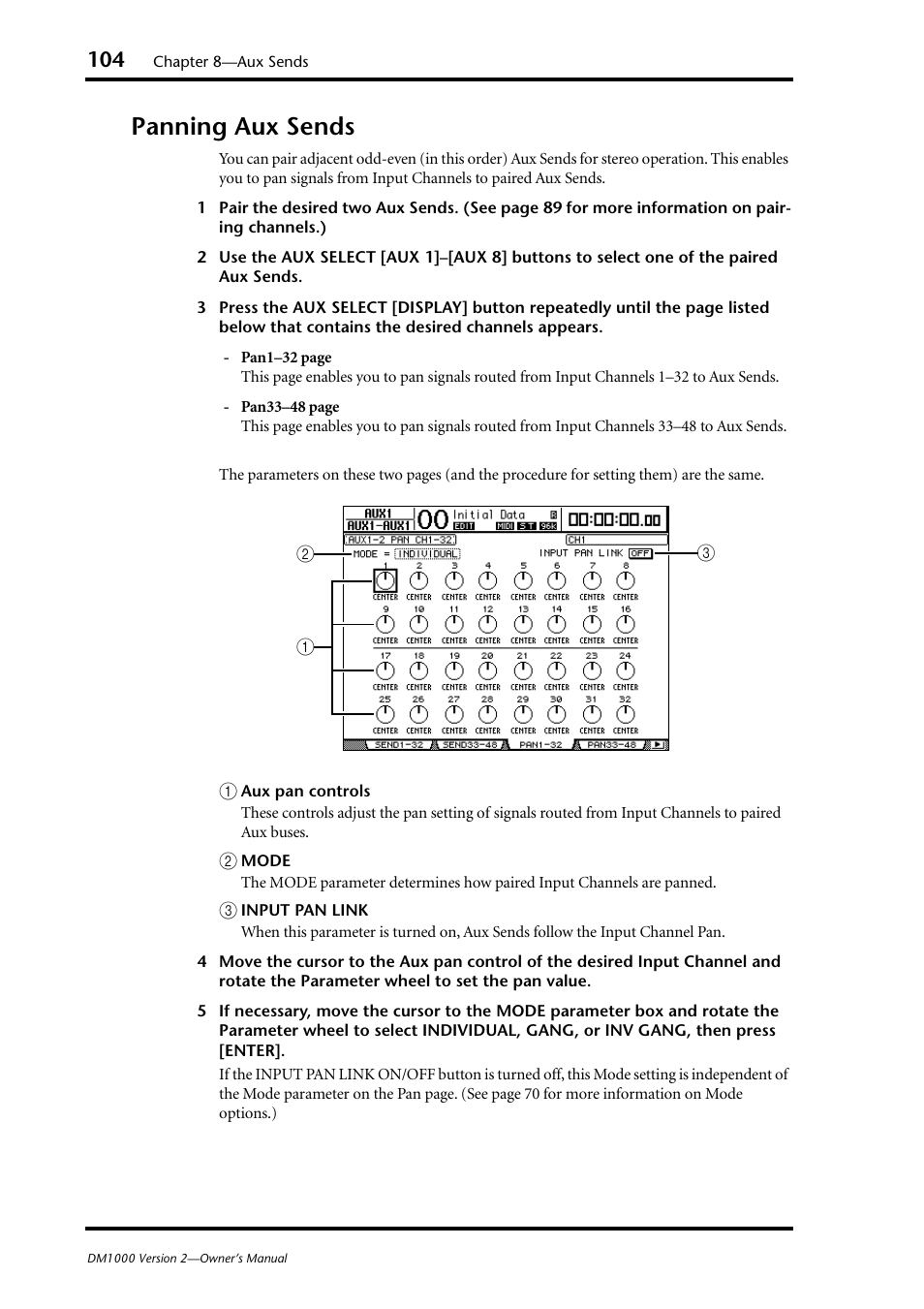 Panning aux sends | Yamaha 006IPTO-F0 User Manual | Page 104 / 388