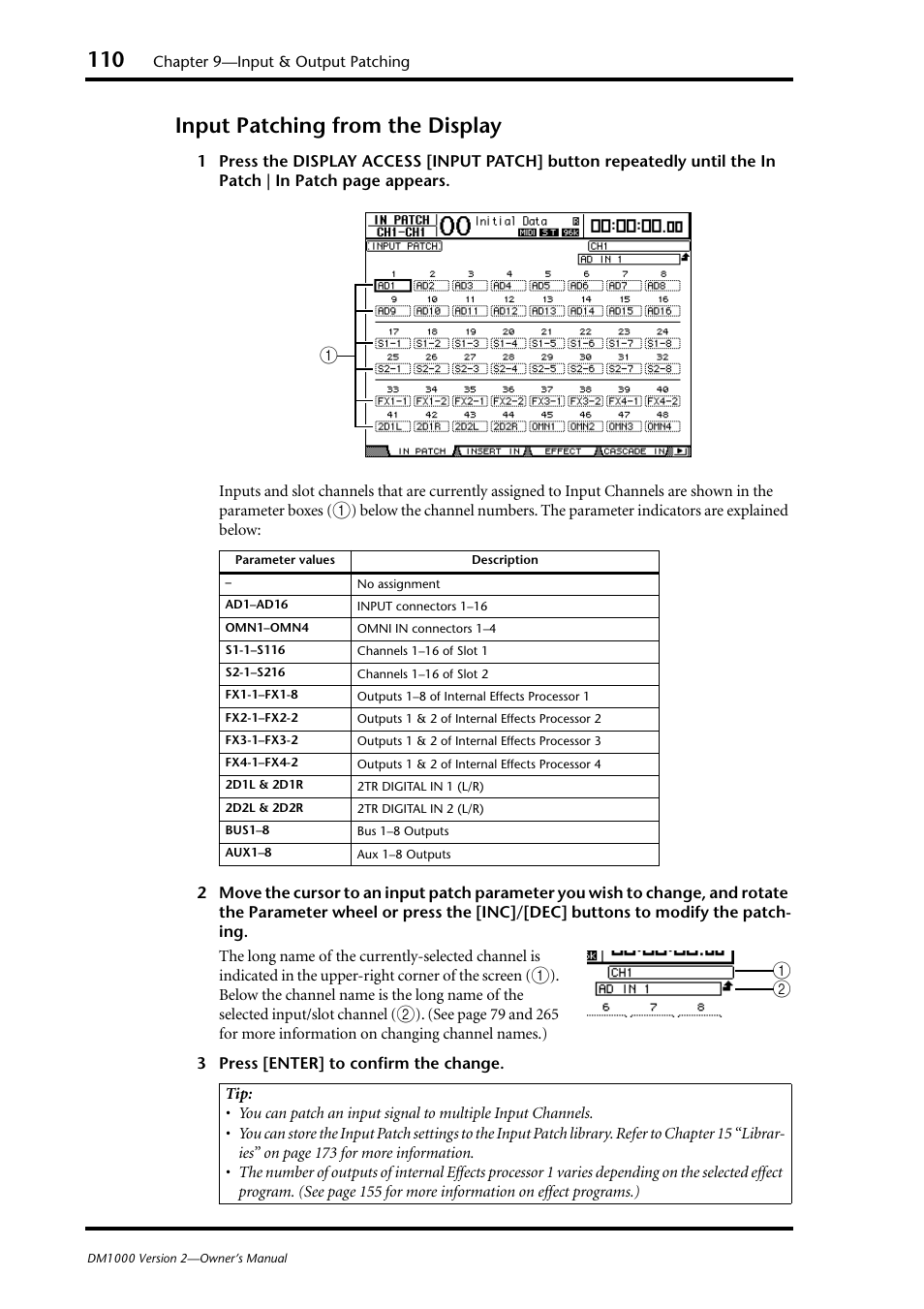 Input patching from the display | Yamaha 006IPTO-F0 User Manual | Page 110 / 388