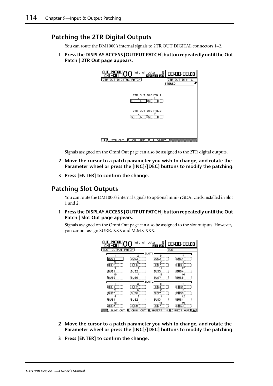 Patching the 2tr digital outputs, Patching slot outputs | Yamaha 006IPTO-F0 User Manual | Page 114 / 388