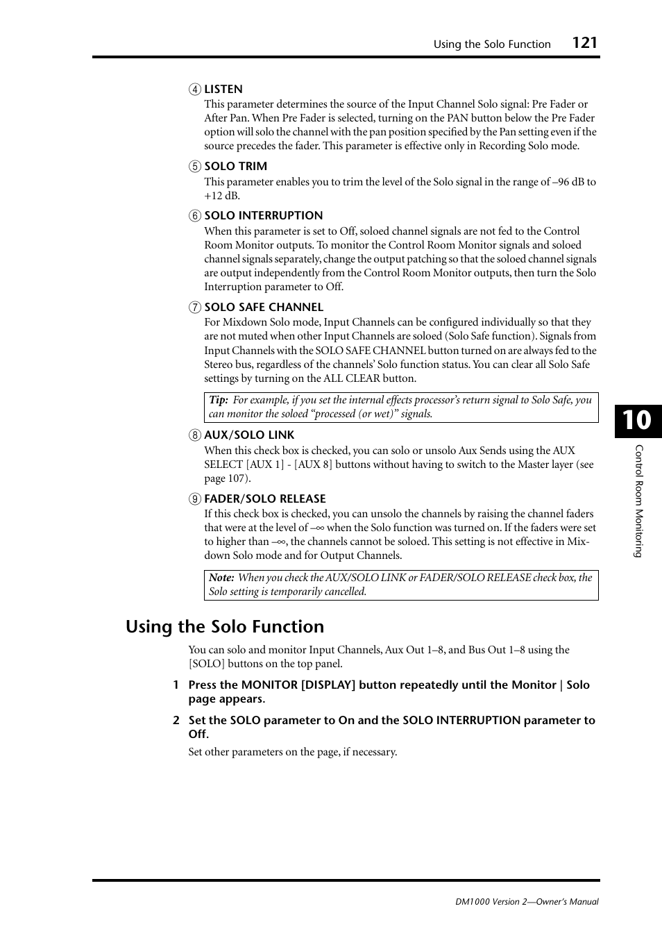 Using the solo function | Yamaha 006IPTO-F0 User Manual | Page 121 / 388