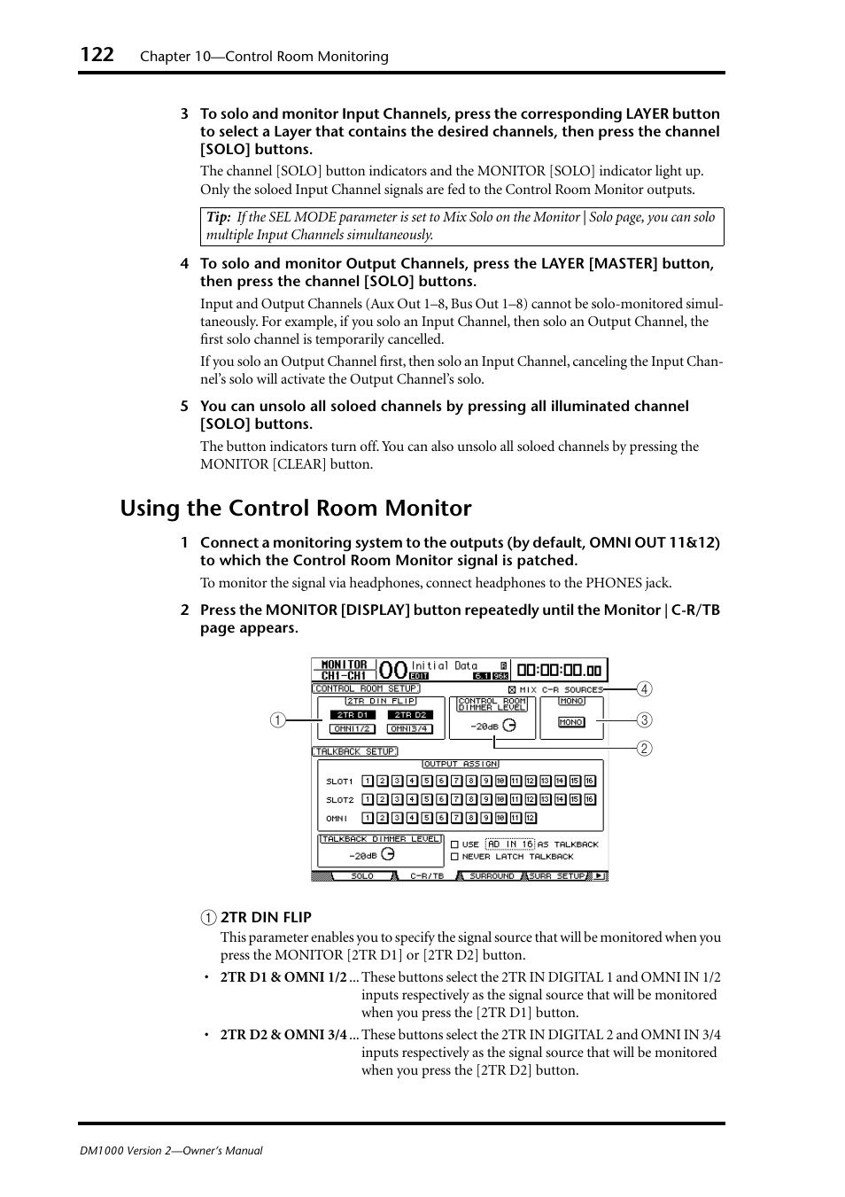 Using the control room monitor | Yamaha 006IPTO-F0 User Manual | Page 122 / 388