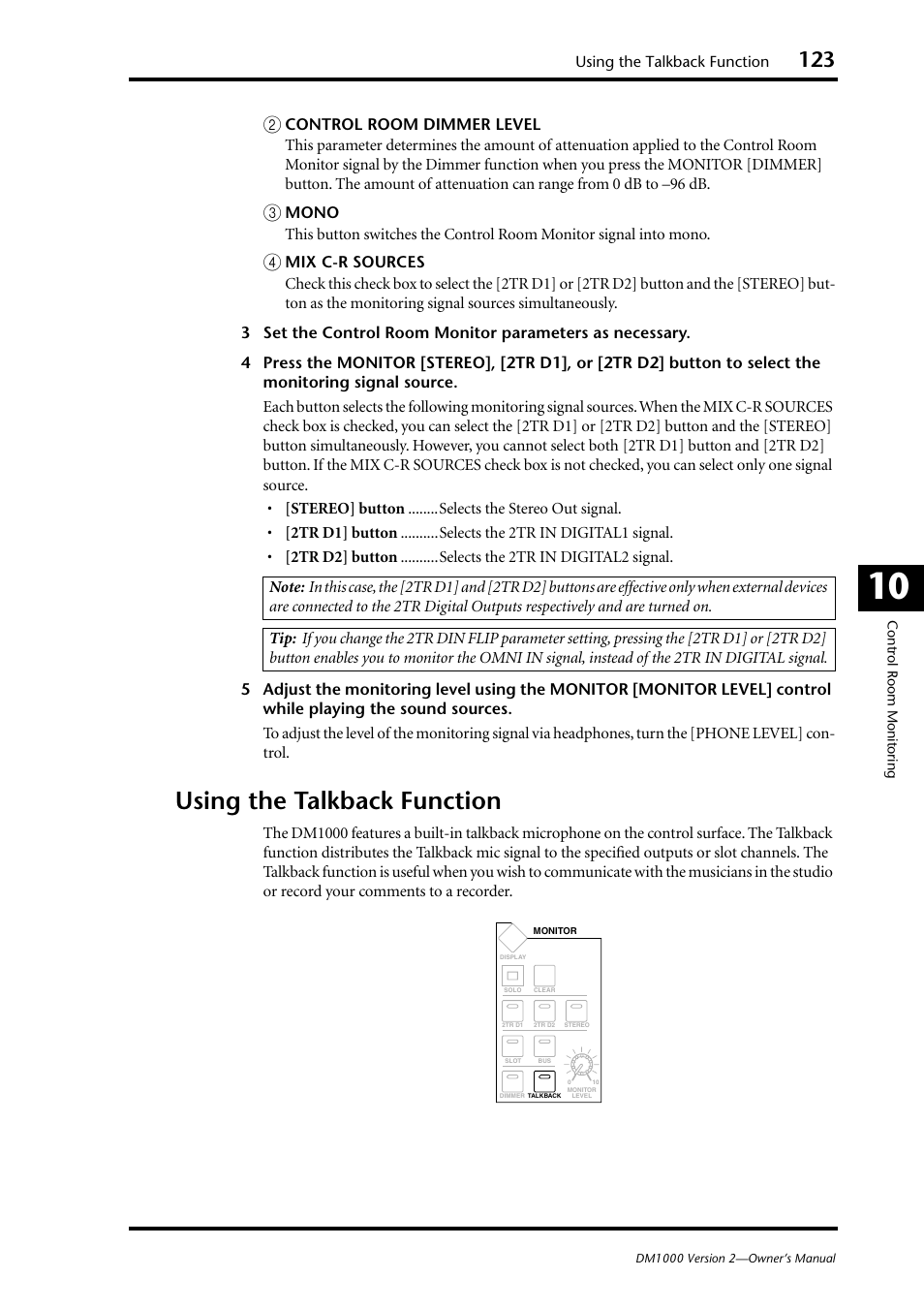 Using the talkback function | Yamaha 006IPTO-F0 User Manual | Page 123 / 388