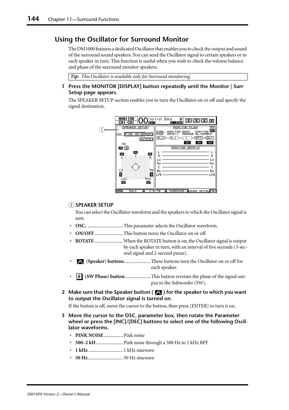 Using the oscillator for surround monitor | Yamaha 006IPTO-F0 User Manual | Page 144 / 388