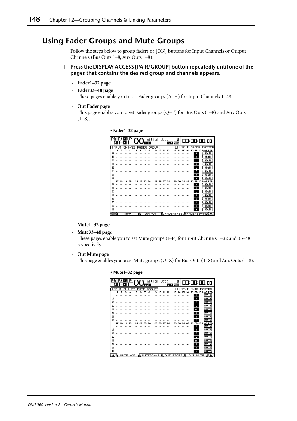 Using fader groups and mute groups | Yamaha 006IPTO-F0 User Manual | Page 148 / 388