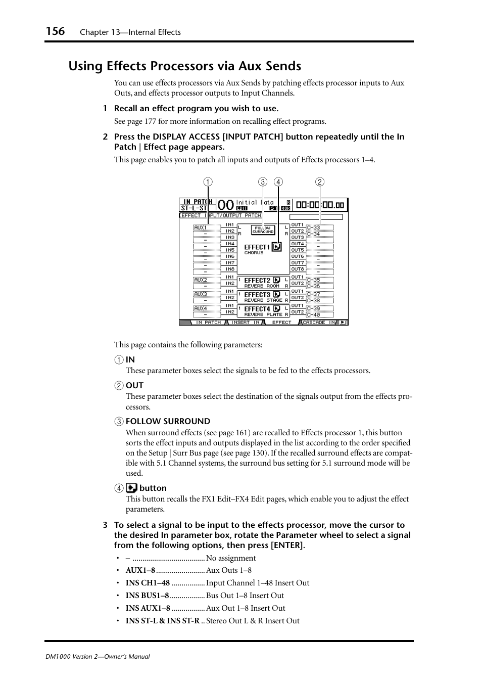 Using effects processors via aux sends | Yamaha 006IPTO-F0 User Manual | Page 156 / 388