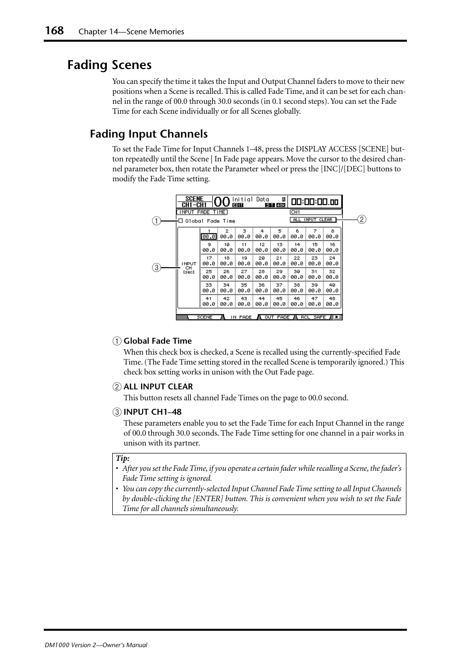 Fading scenes, Fading input channels | Yamaha 006IPTO-F0 User Manual | Page 168 / 388