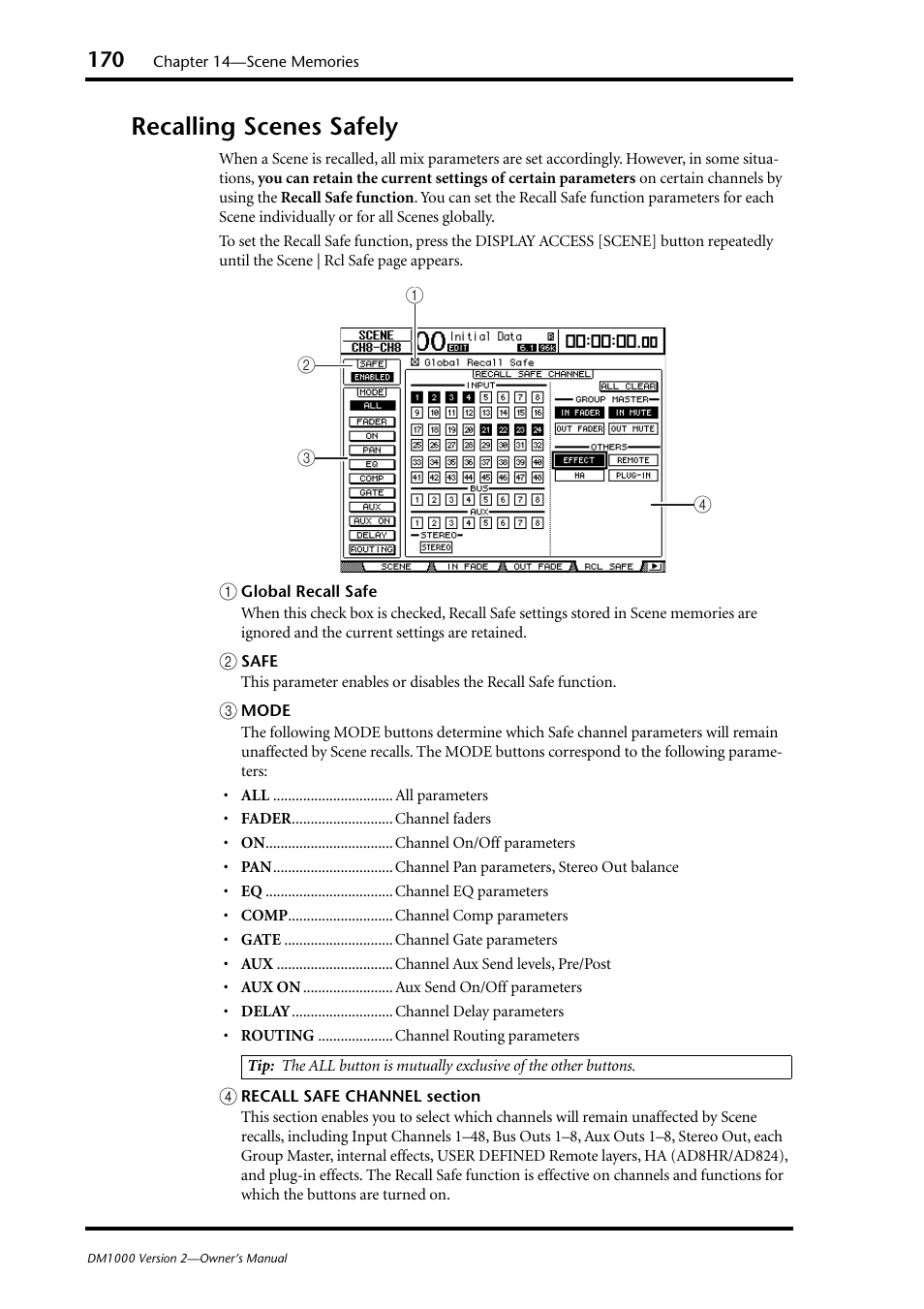 Recalling scenes safely | Yamaha 006IPTO-F0 User Manual | Page 170 / 388