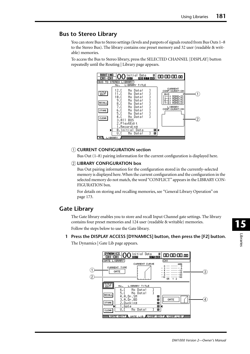 Bus to stereo library, Gate library | Yamaha 006IPTO-F0 User Manual | Page 181 / 388