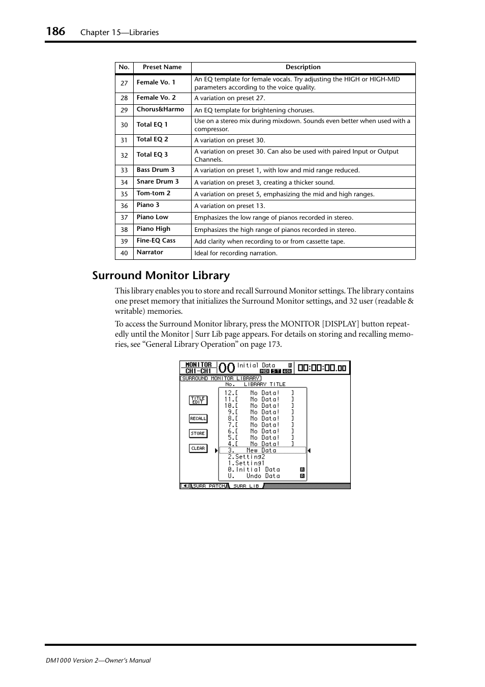 Surround monitor library | Yamaha 006IPTO-F0 User Manual | Page 186 / 388