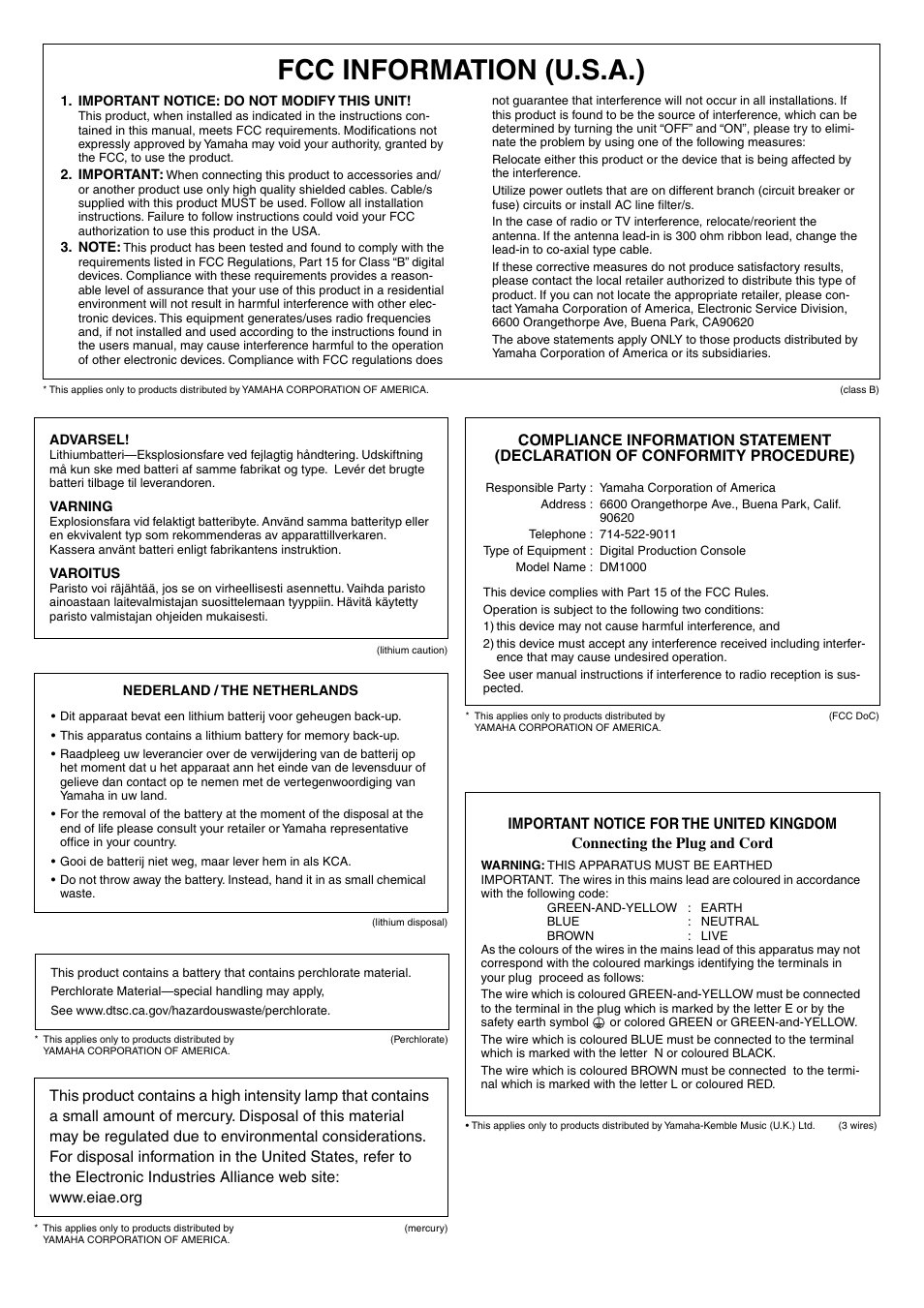 Fcc information (u.s.a.) | Yamaha 006IPTO-F0 User Manual | Page 2 / 388