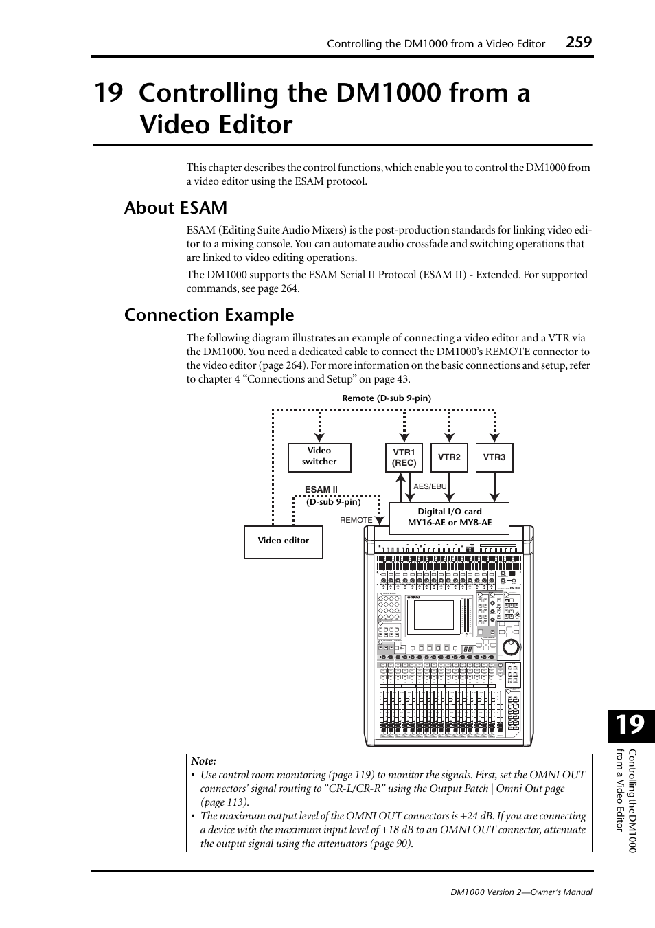 19 controlling the dm1000 from a video editor, About esam, Connection example | About esam connection example | Yamaha 006IPTO-F0 User Manual | Page 259 / 388