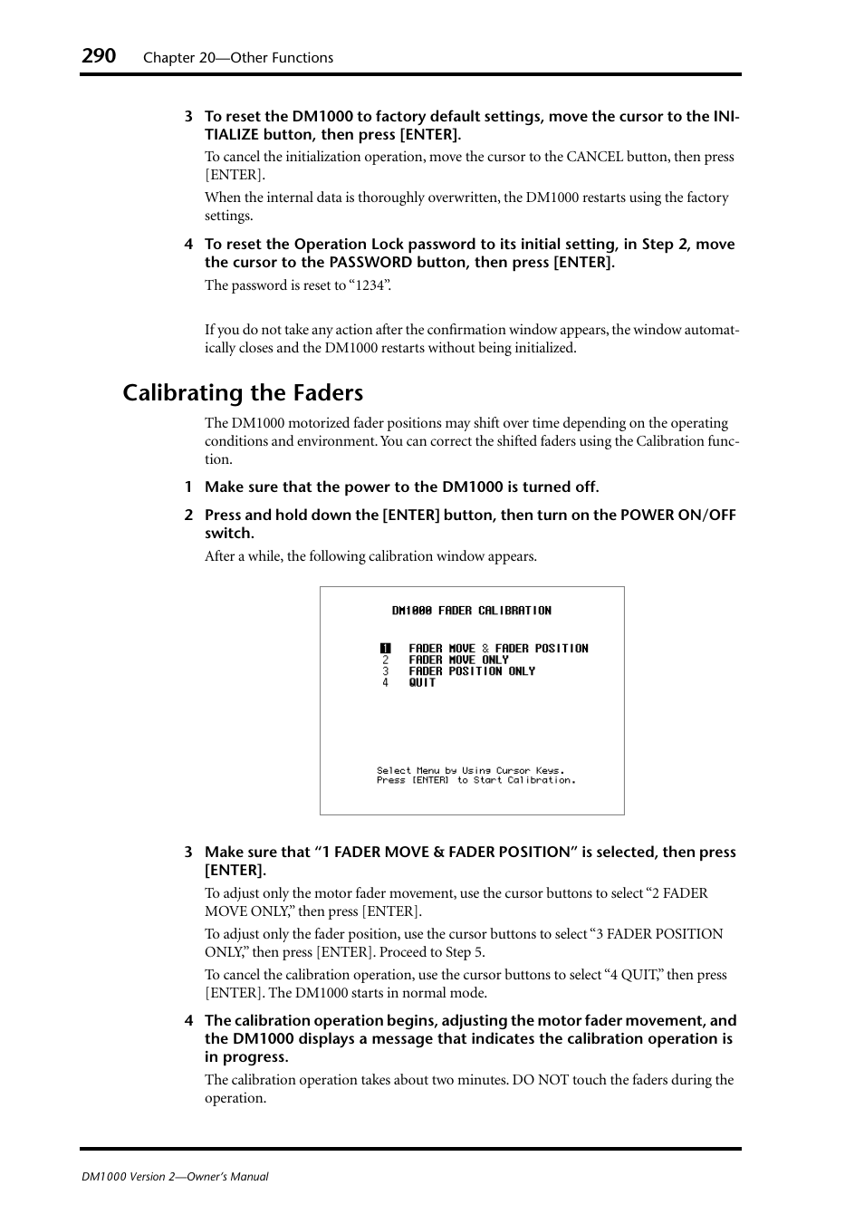 Calibrating the faders | Yamaha 006IPTO-F0 User Manual | Page 290 / 388