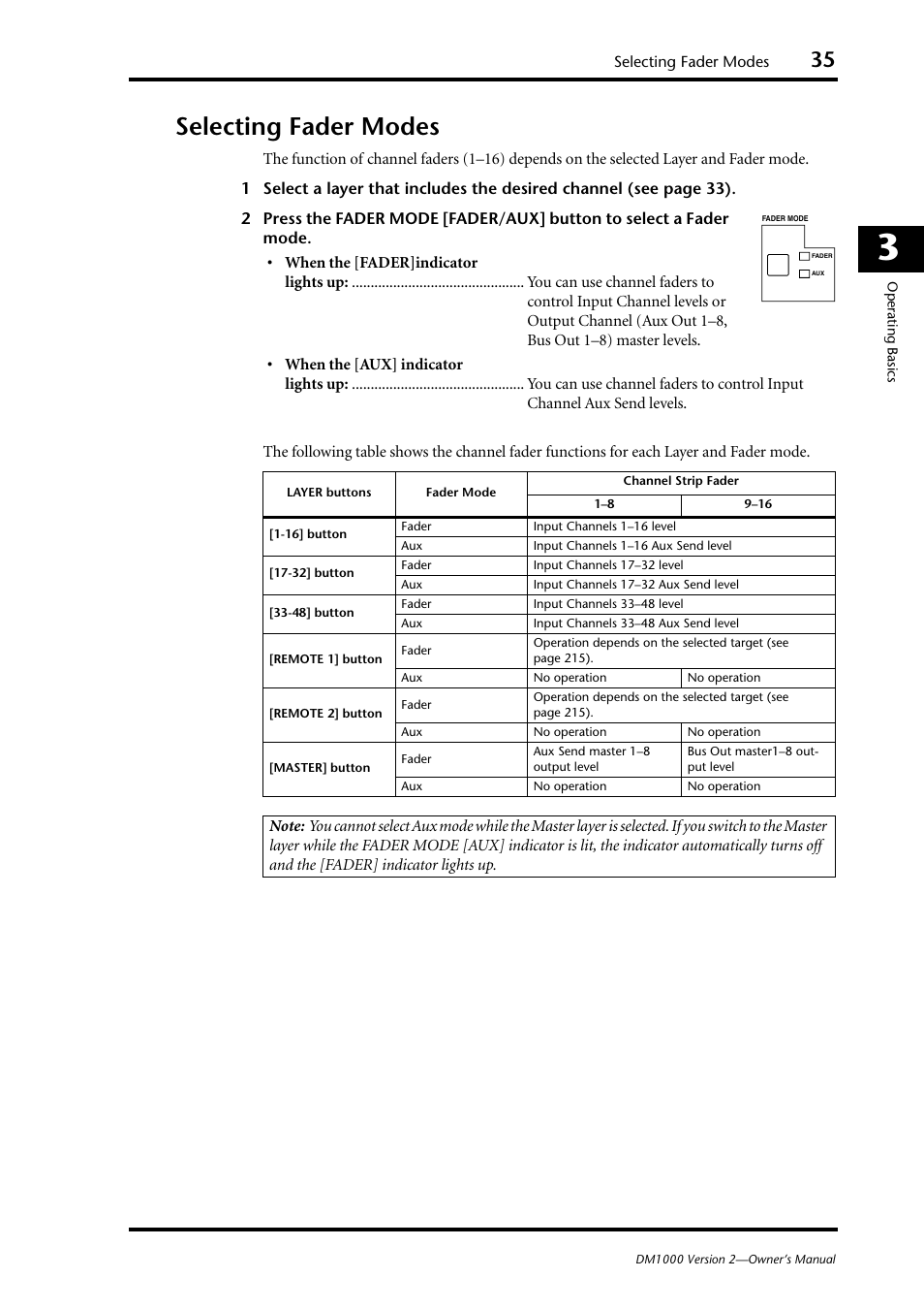 Selecting fader modes | Yamaha 006IPTO-F0 User Manual | Page 35 / 388