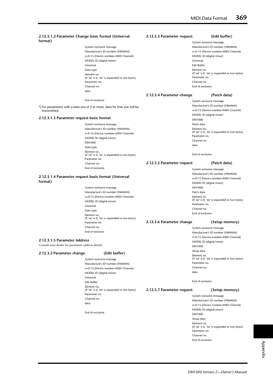 Midi data format, Appendix | Yamaha 006IPTO-F0 User Manual | Page 369 / 388