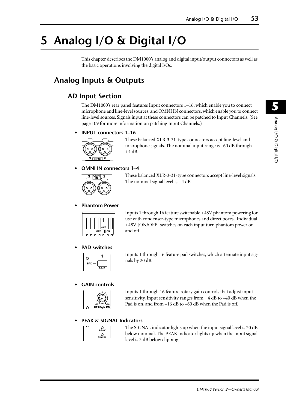 5 analog i/o & digital i/o, Analog inputs & outputs, Analog i/o & digital i/o | Yamaha 006IPTO-F0 User Manual | Page 53 / 388