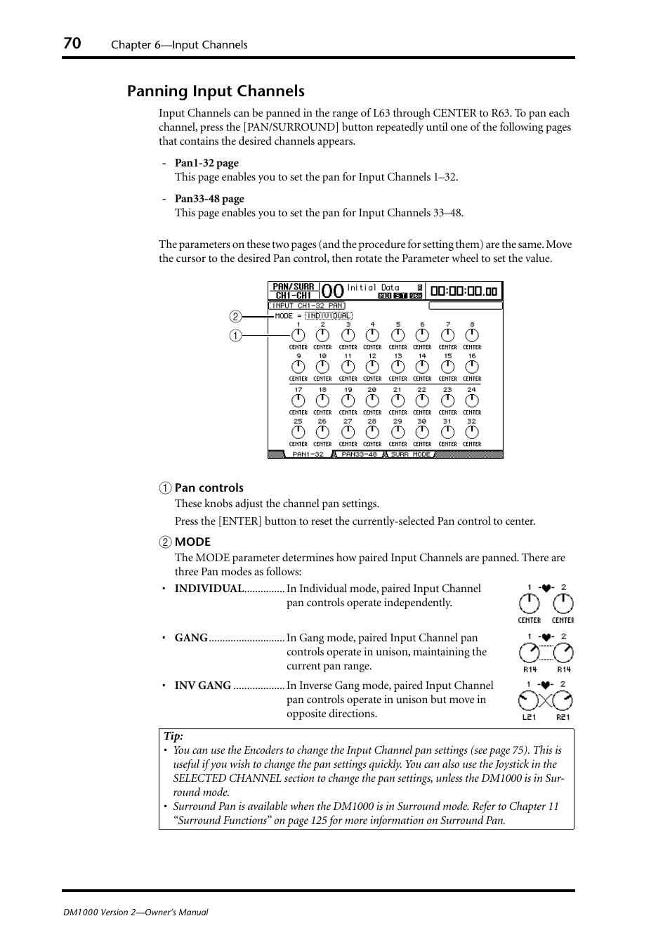 Panning input channels | Yamaha 006IPTO-F0 User Manual | Page 70 / 388