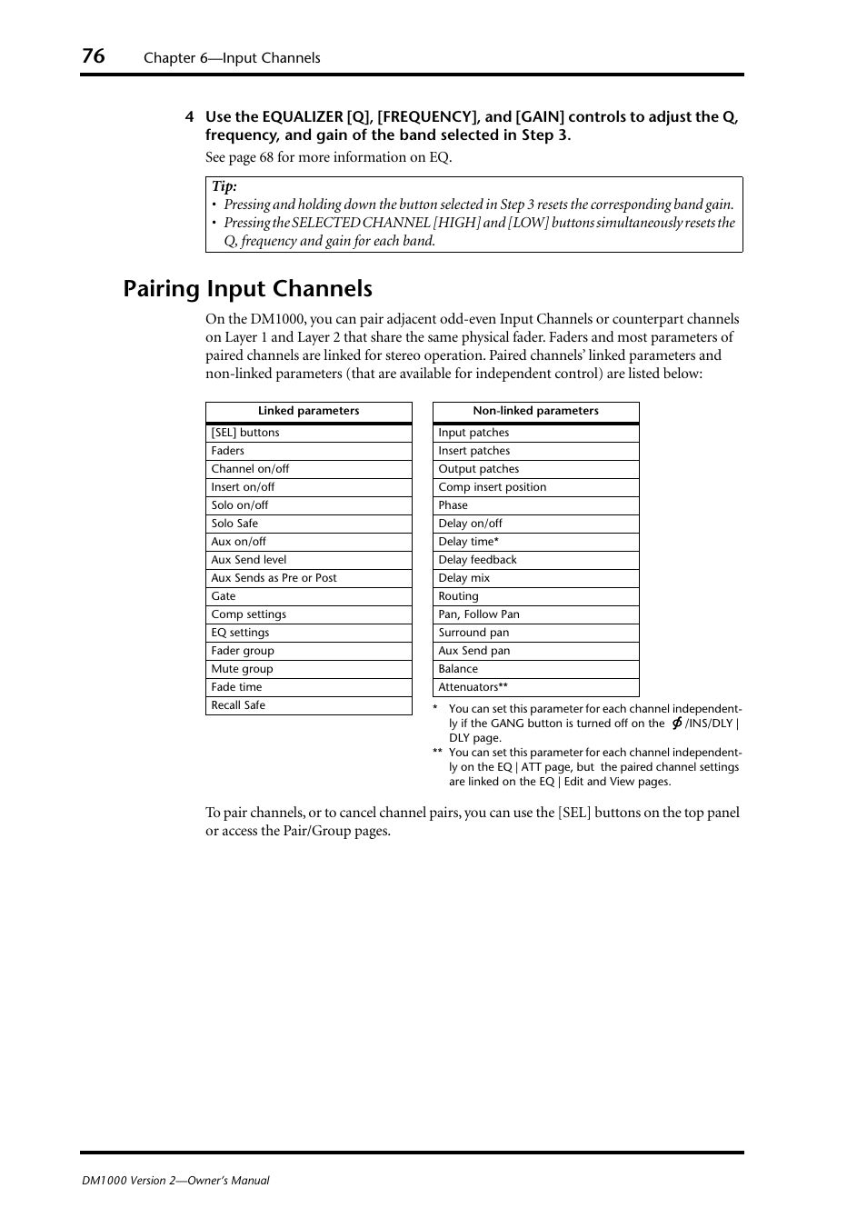 Pairing input channels | Yamaha 006IPTO-F0 User Manual | Page 76 / 388