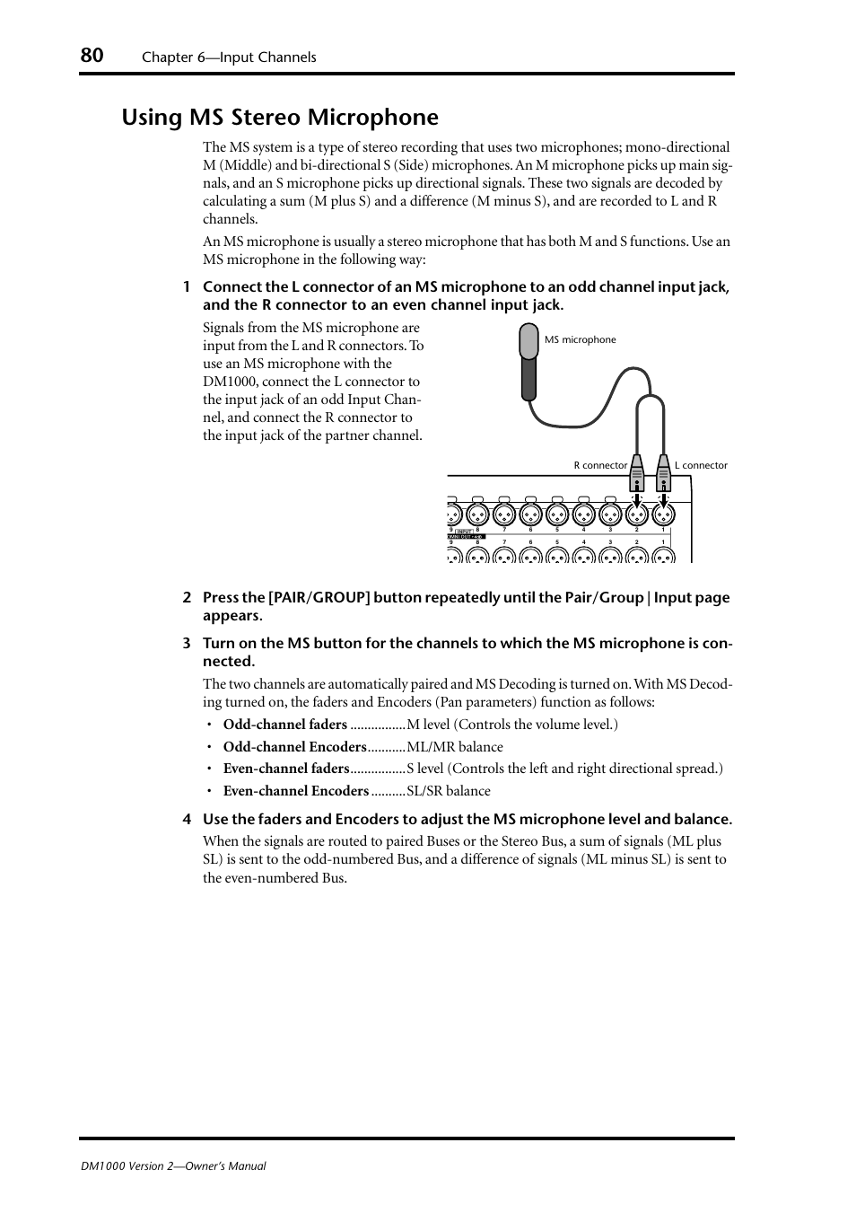 Using ms stereo microphone, Chapter 6—input channels | Yamaha 006IPTO-F0 User Manual | Page 80 / 388