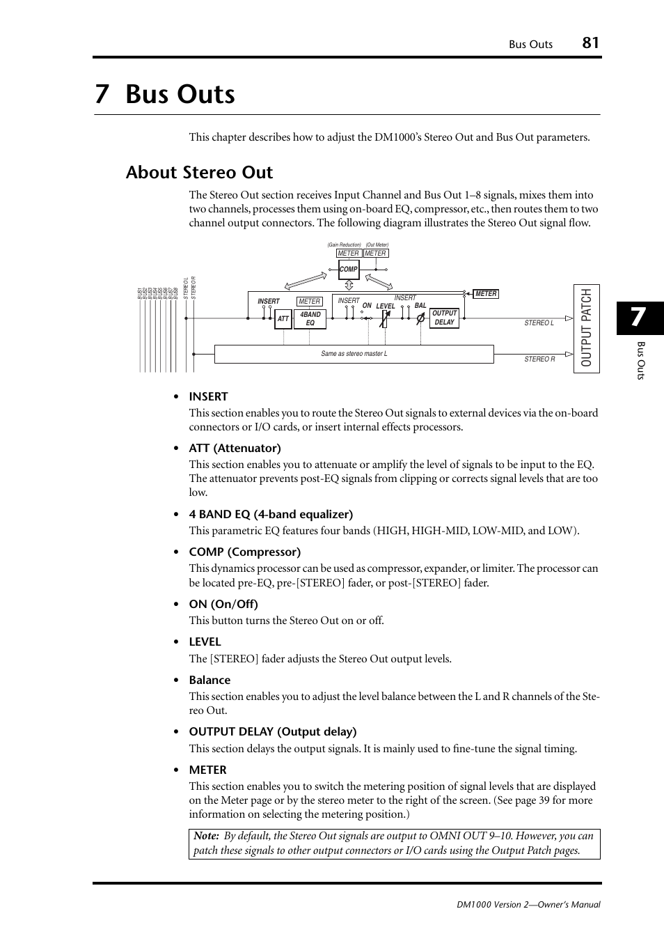 7 bus outs, About stereo out, Bus outs | Output p a tch | Yamaha 006IPTO-F0 User Manual | Page 81 / 388