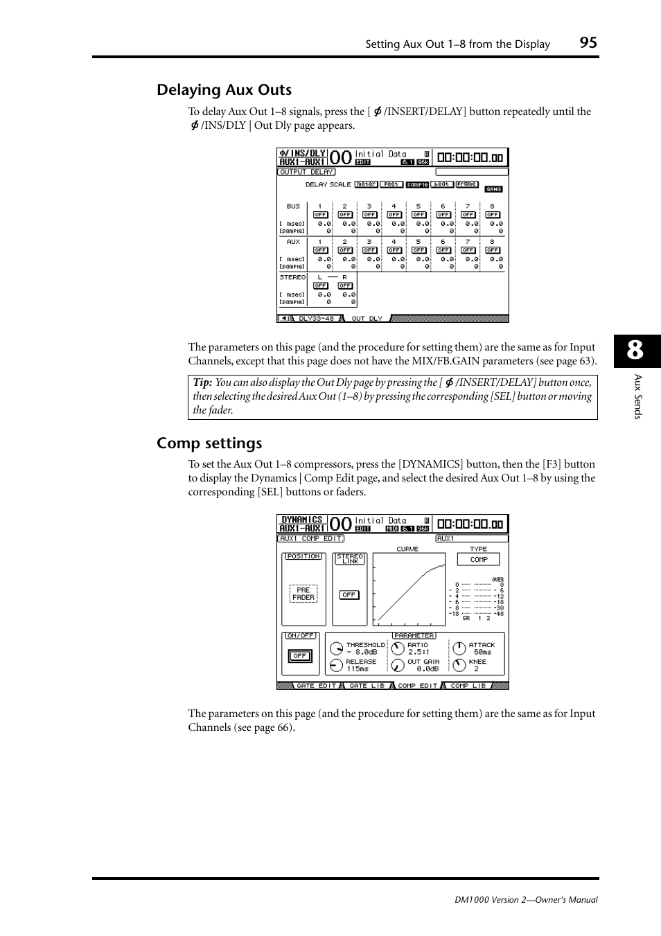 Delaying aux outs, Comp settings | Yamaha 006IPTO-F0 User Manual | Page 95 / 388