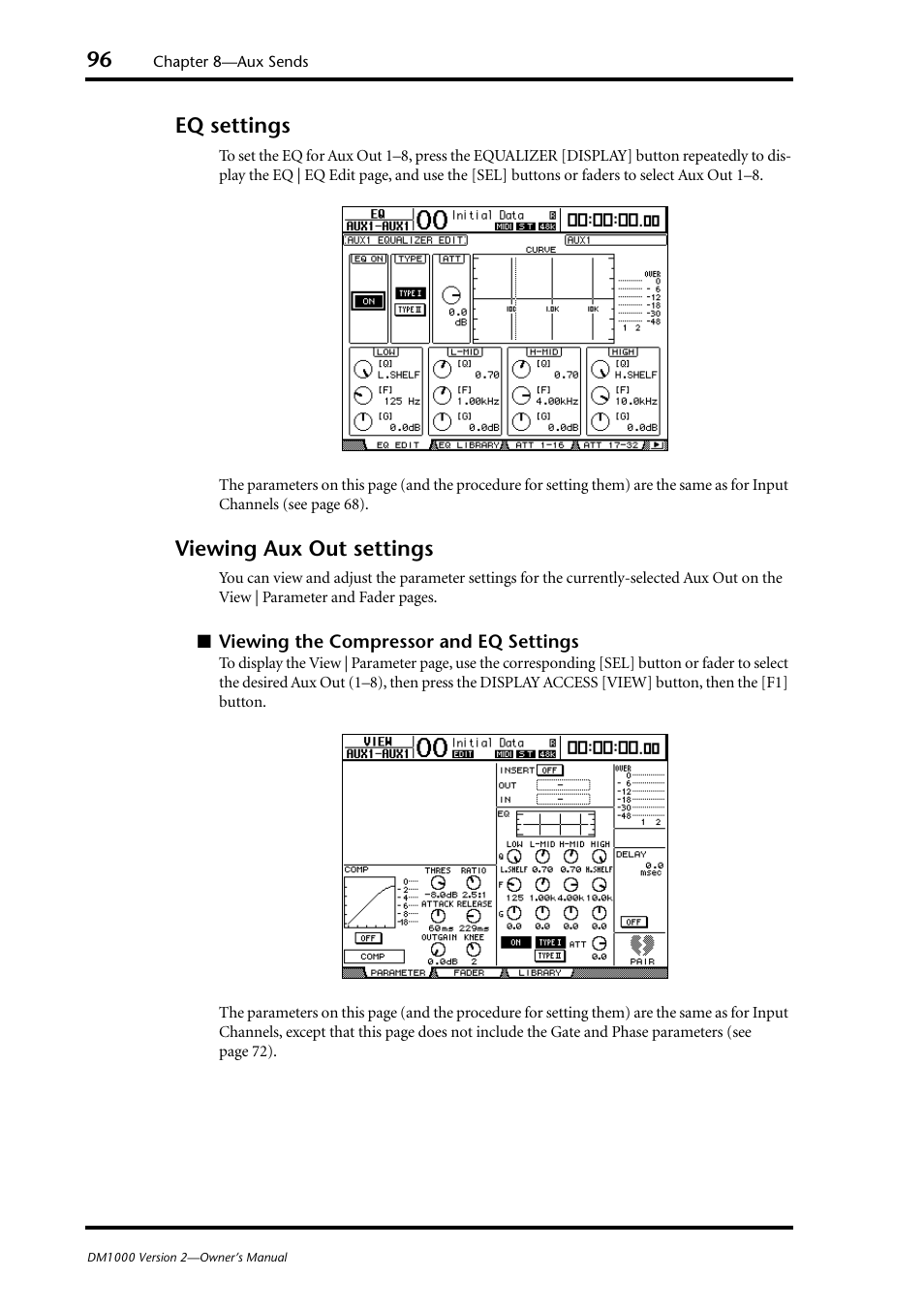 Eq settings, Viewing aux out settings | Yamaha 006IPTO-F0 User Manual | Page 96 / 388