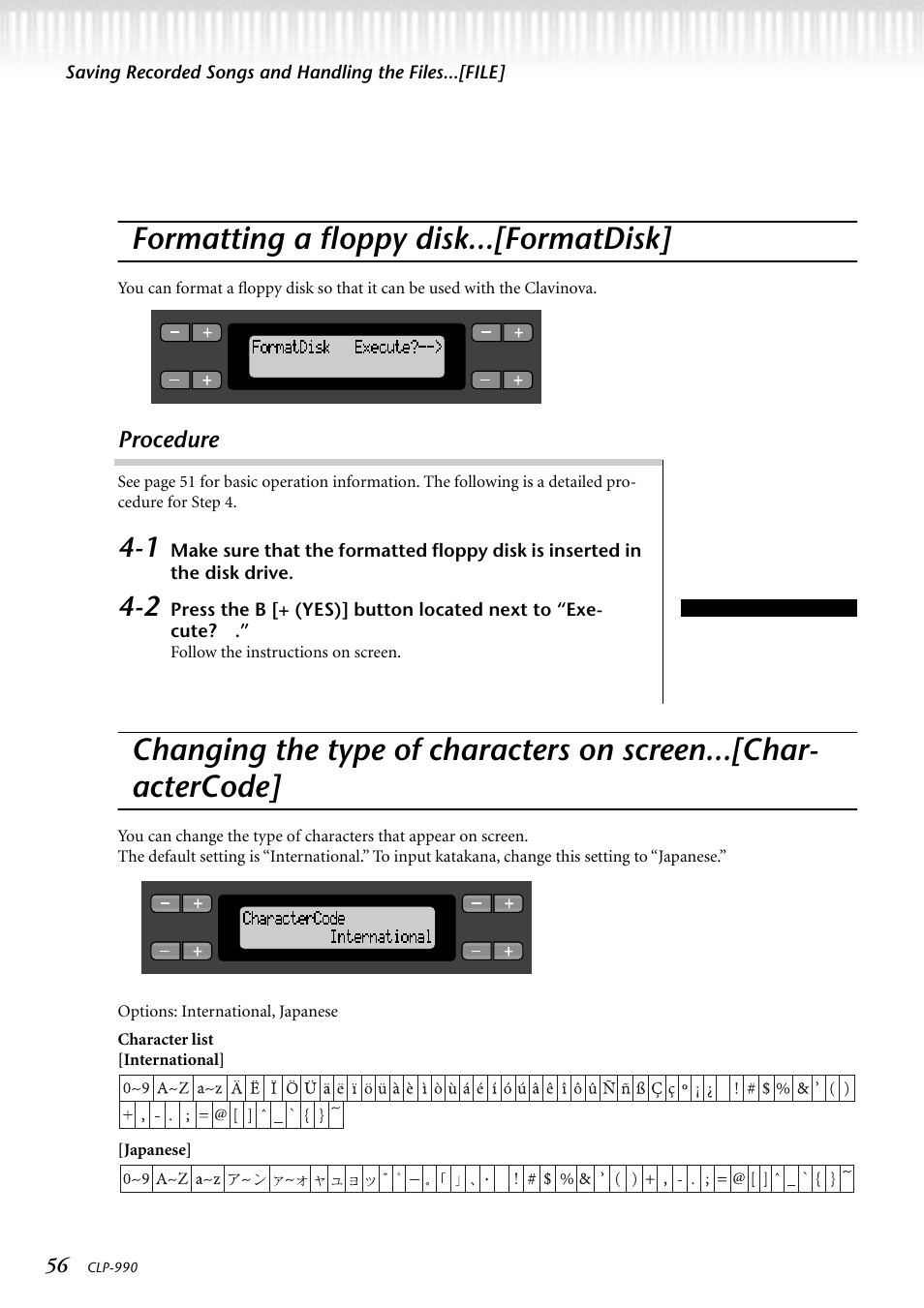 Formatting a floppy disk...[formatdisk, Procedure | Yamaha CLP-990M  EN User Manual | Page 56 / 111