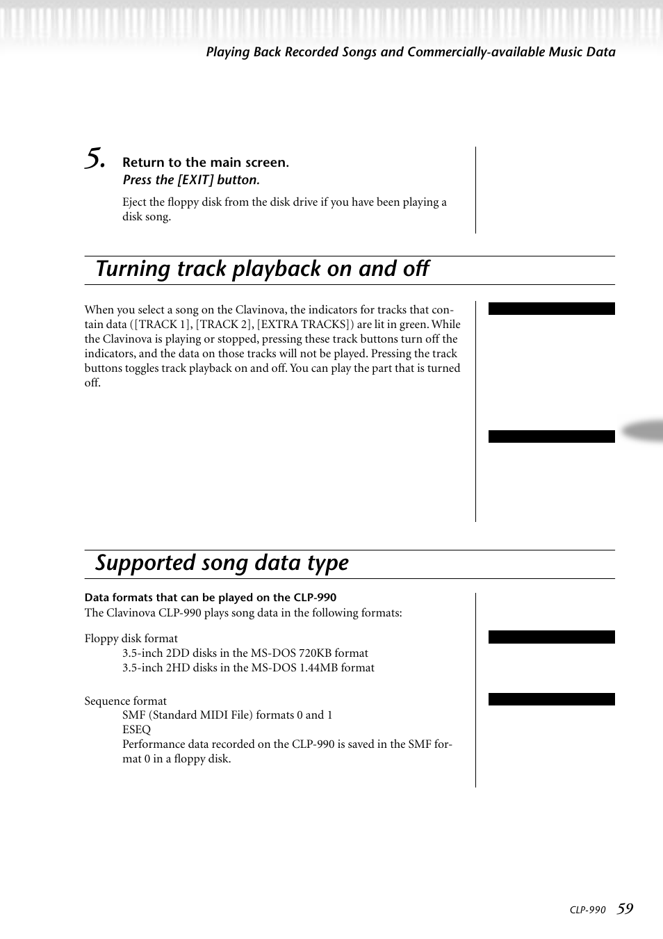 Turning track playback on and off, Supported song data type | Yamaha CLP-990M  EN User Manual | Page 59 / 111