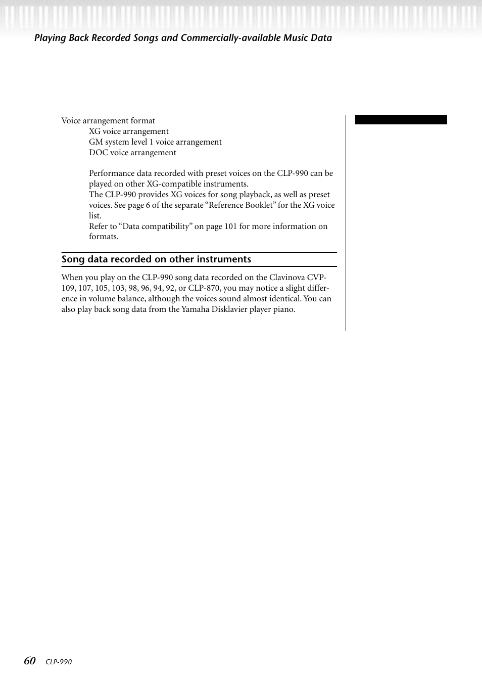 Song data recorded on other instruments | Yamaha CLP-990M  EN User Manual | Page 60 / 111