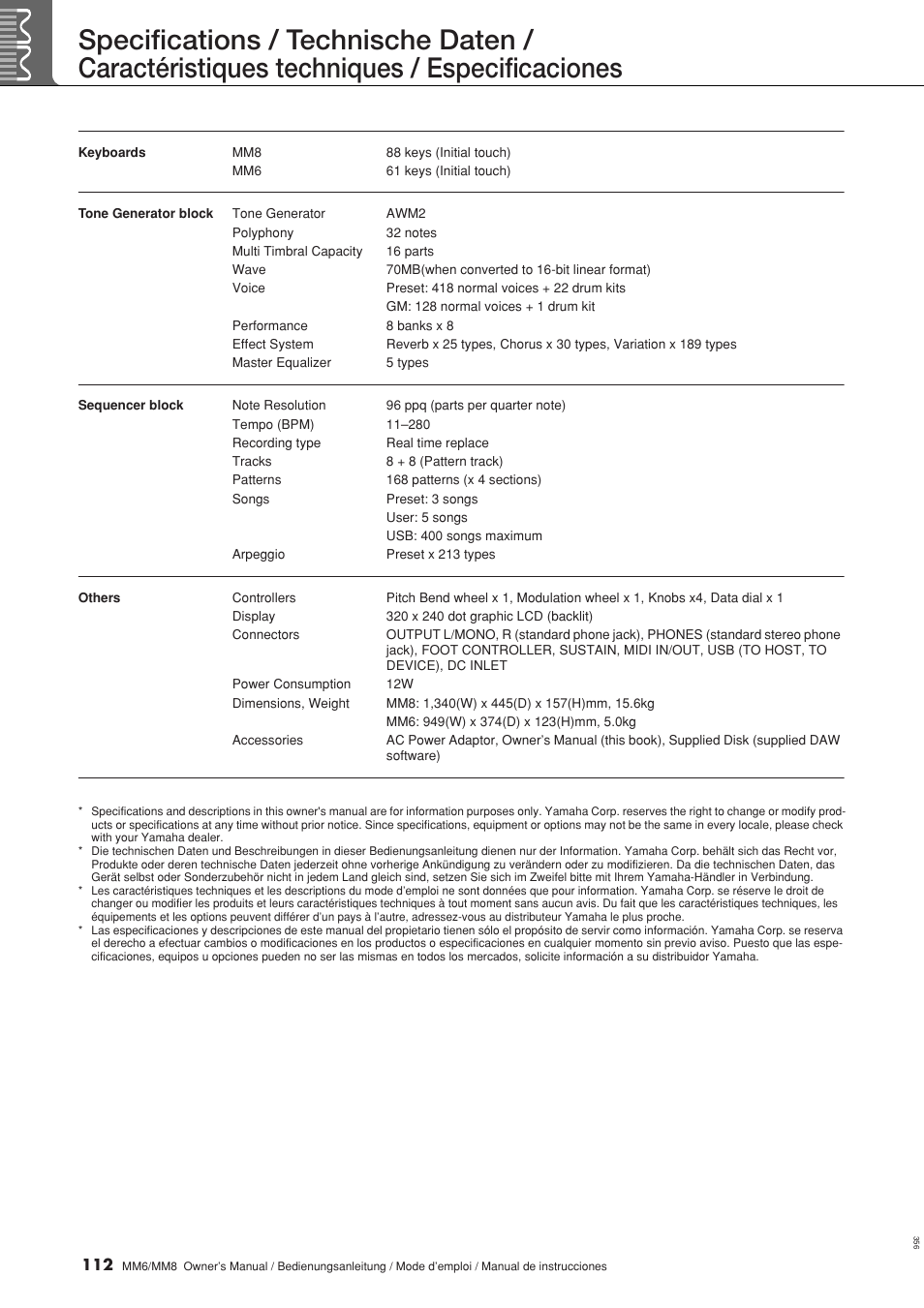 Yamaha MM8  EU User Manual | Page 112 / 116