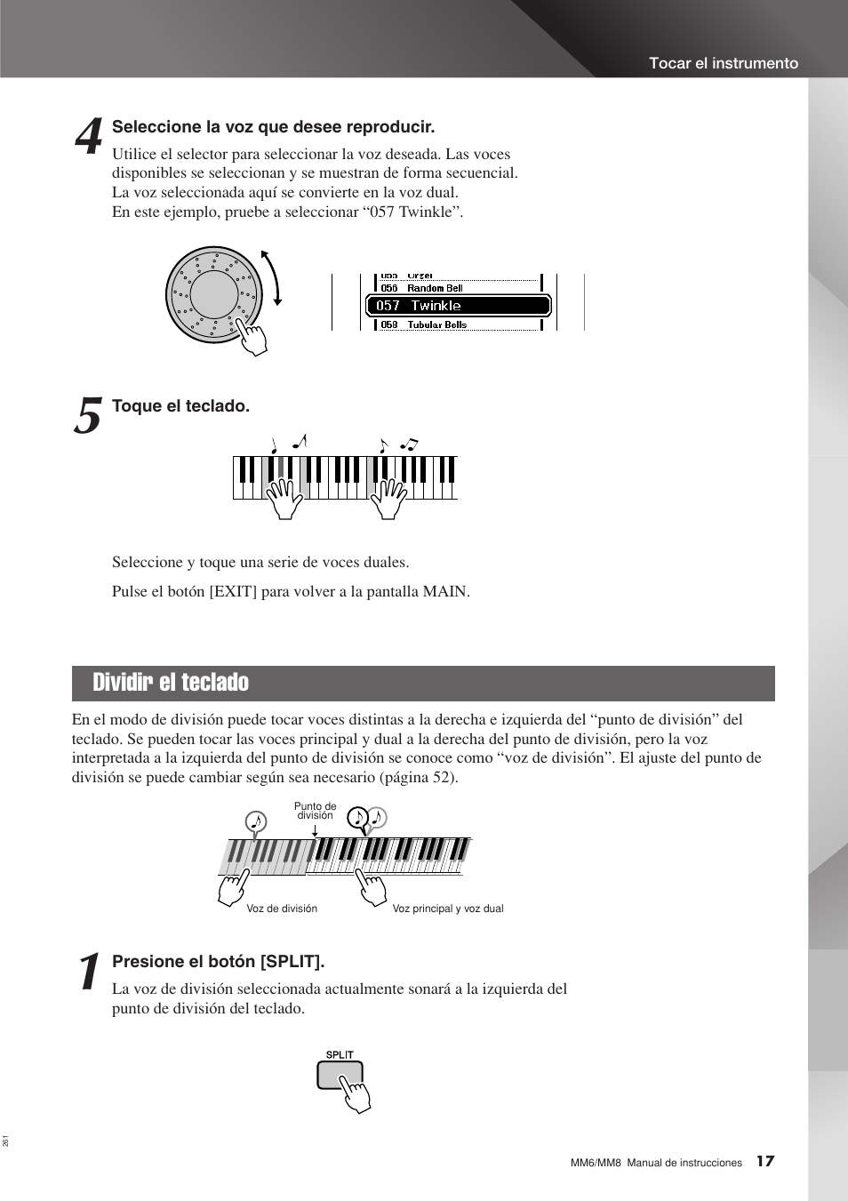 Dividir el teclado | Yamaha MM8  EU User Manual | Page 17 / 116