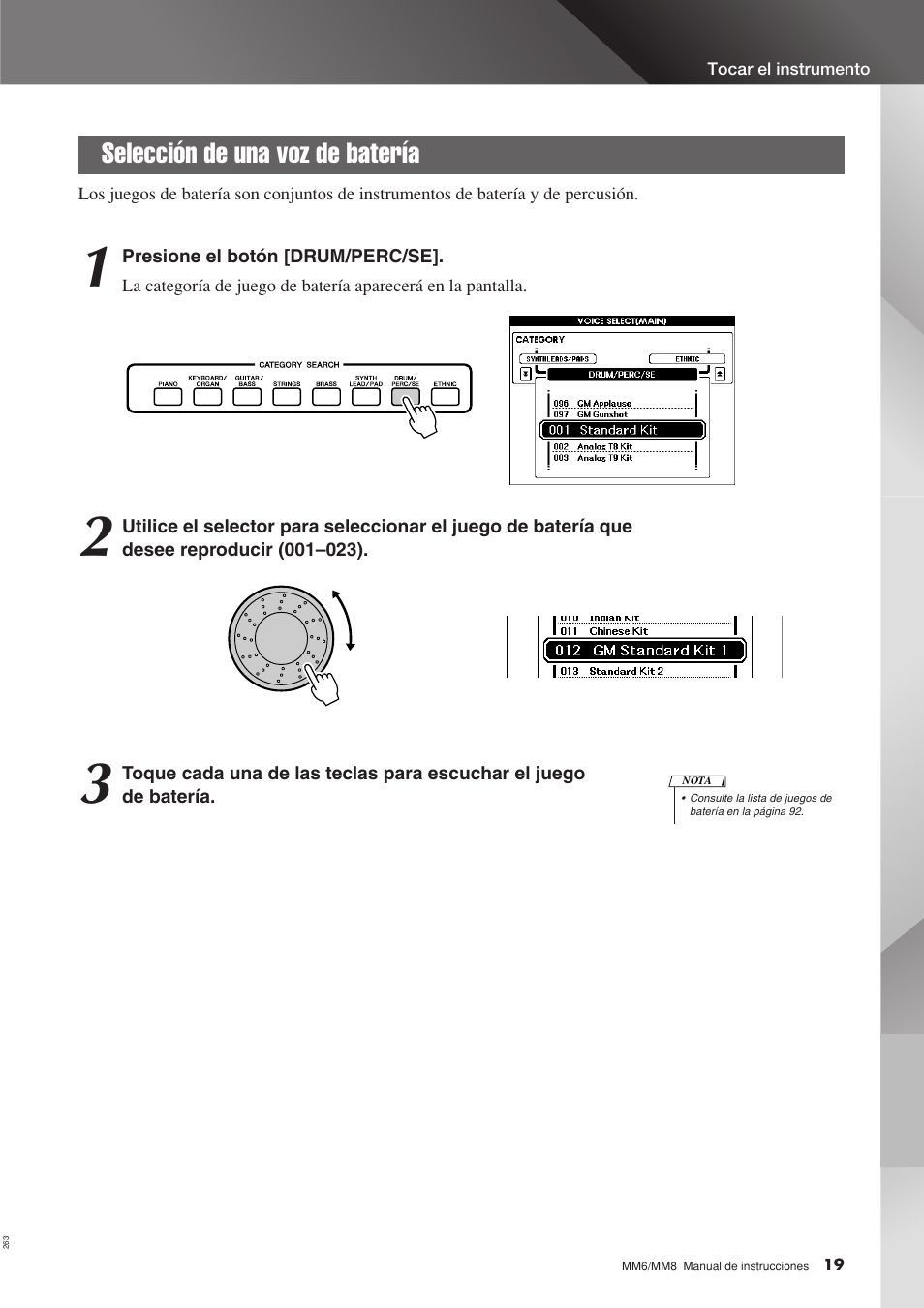 Selección de una voz de batería | Yamaha MM8  EU User Manual | Page 19 / 116