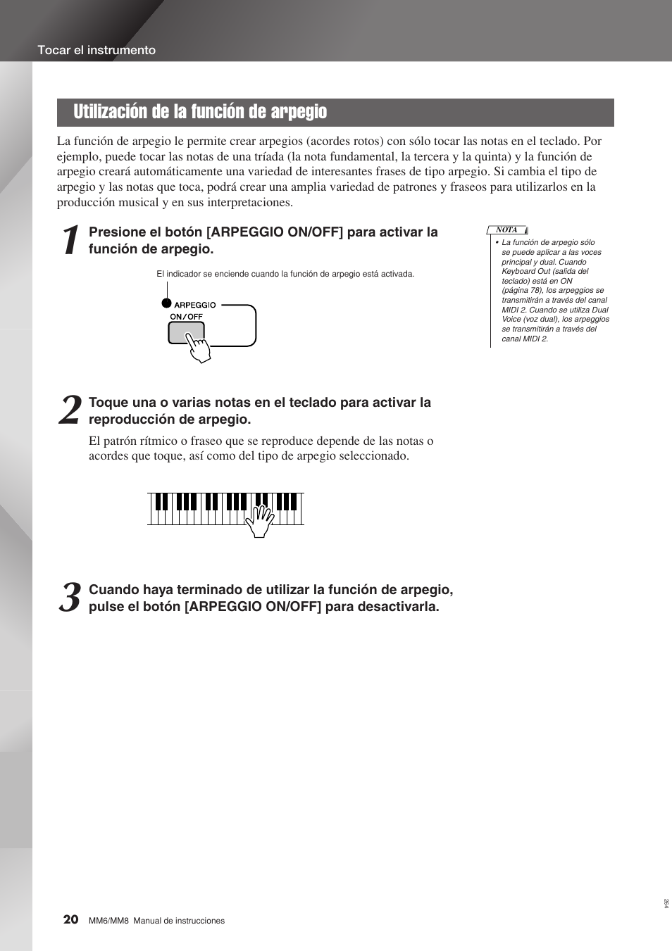 Utilización de la función de arpegio | Yamaha MM8  EU User Manual | Page 20 / 116