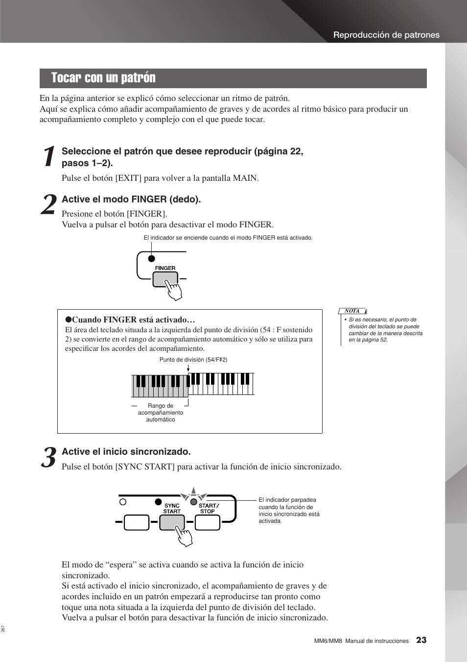 Tocar con un patrón | Yamaha MM8  EU User Manual | Page 23 / 116