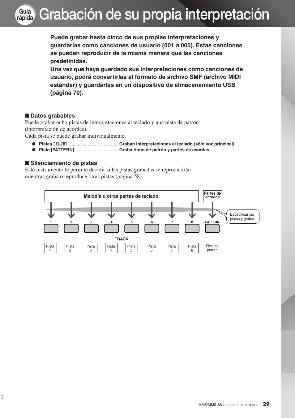 Grabación de su propia interpretación, Guía rápida | Yamaha MM8  EU User Manual | Page 29 / 116